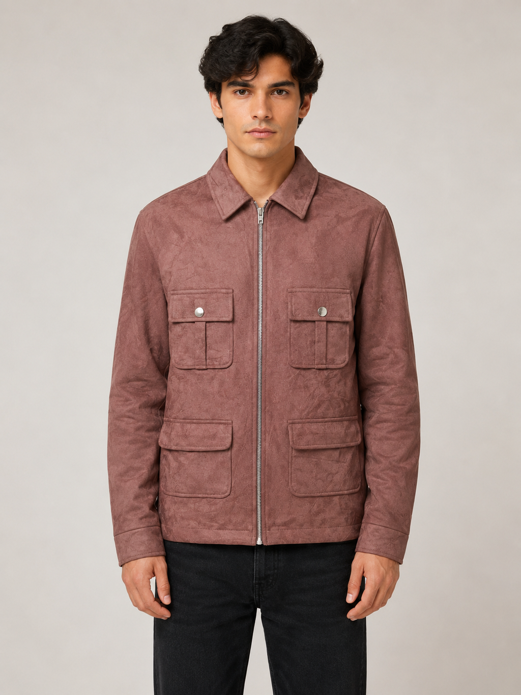 FW Men’s Suede 4 Pocket Casual Jacket - Dusty Rose