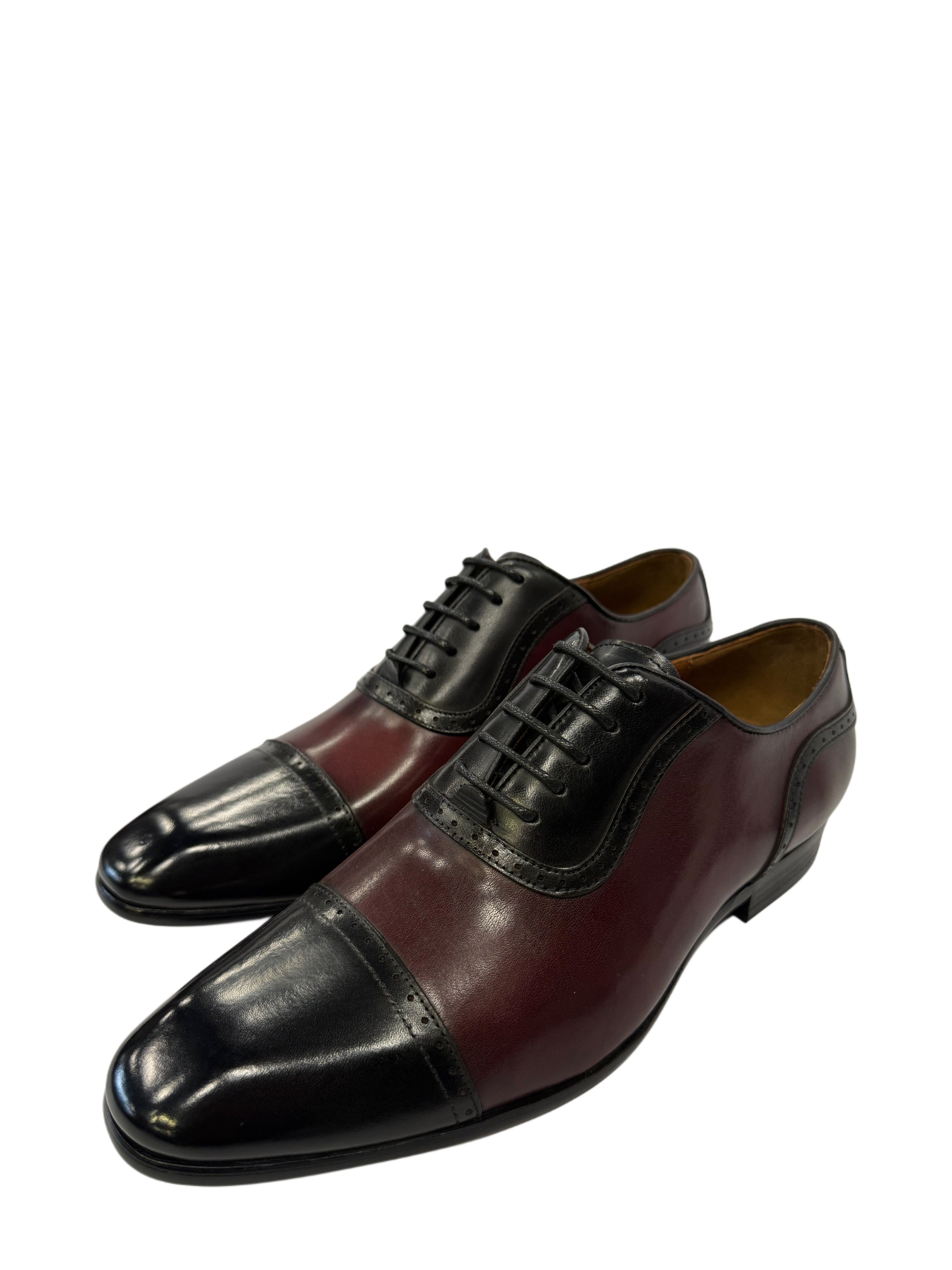 Two-Tone Leather Oxford Shoes - Black and Wine