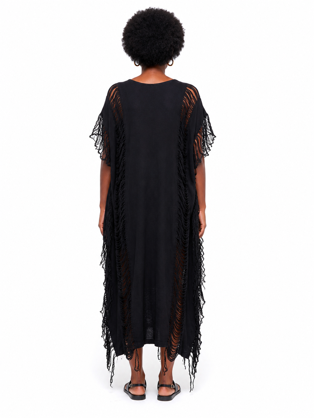 Fringe Detail Maxi Dress One Size-Black