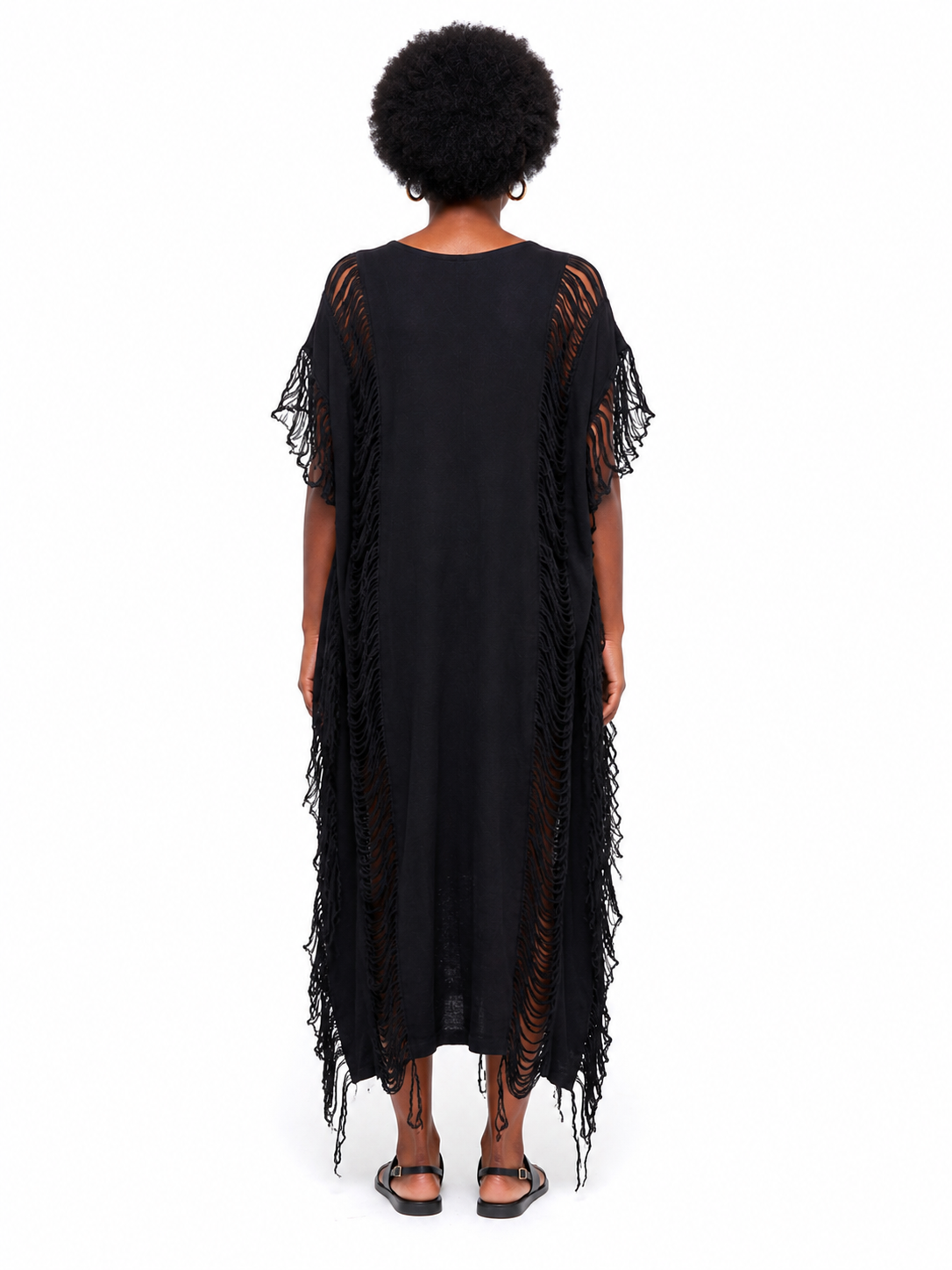 Fringe Detail Maxi Dress One Size-Black