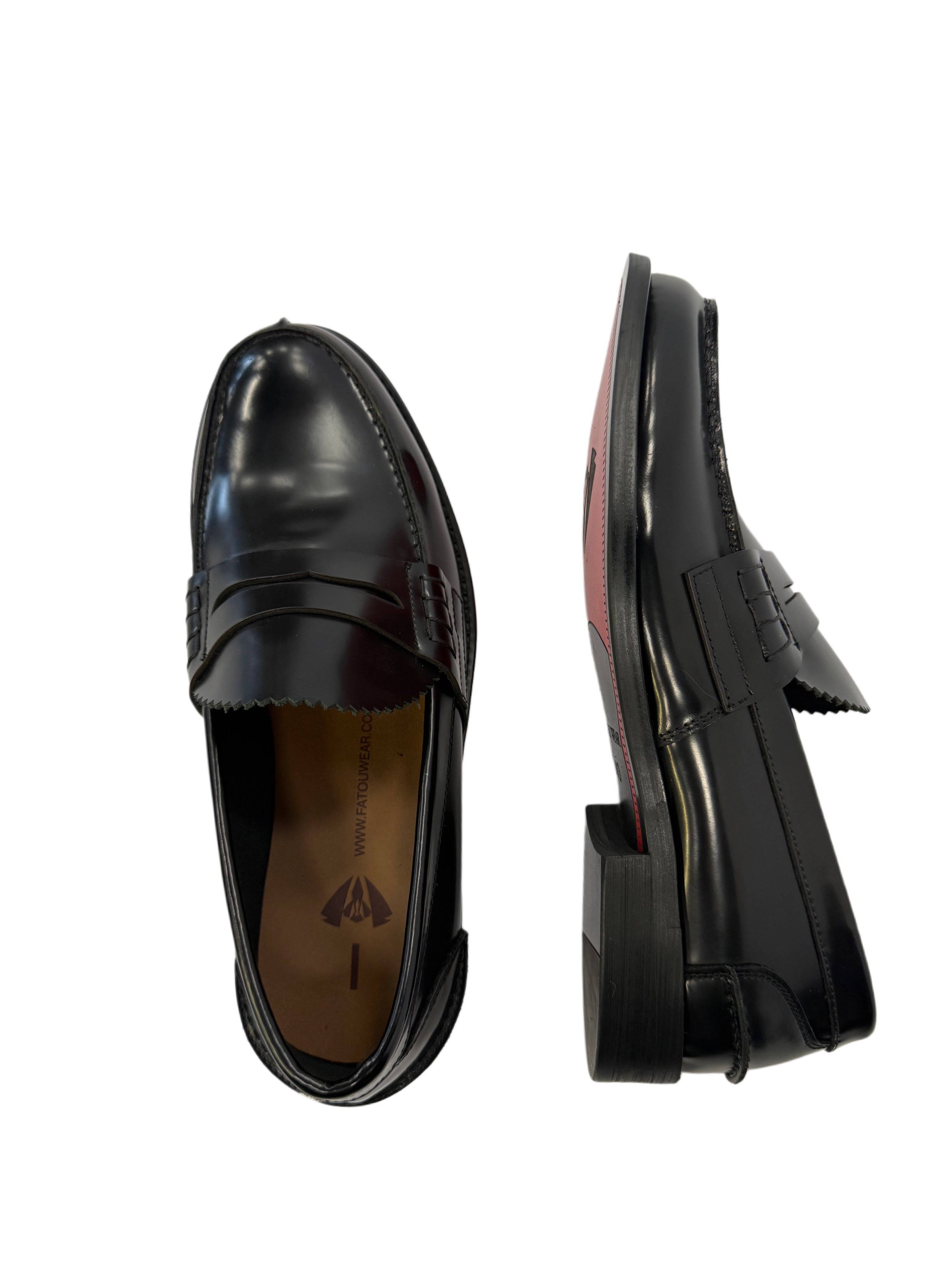 Premium Black Leather Penny Loafers (Red Bottom) - Black