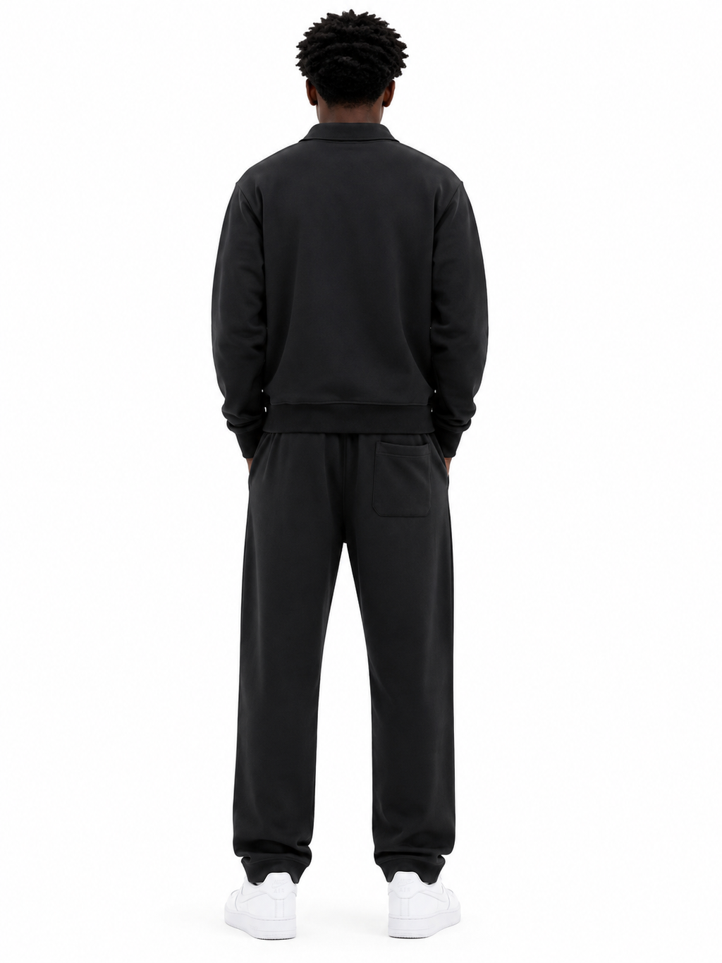 Comfort Cotton Tracksuit Set with Collar - Black