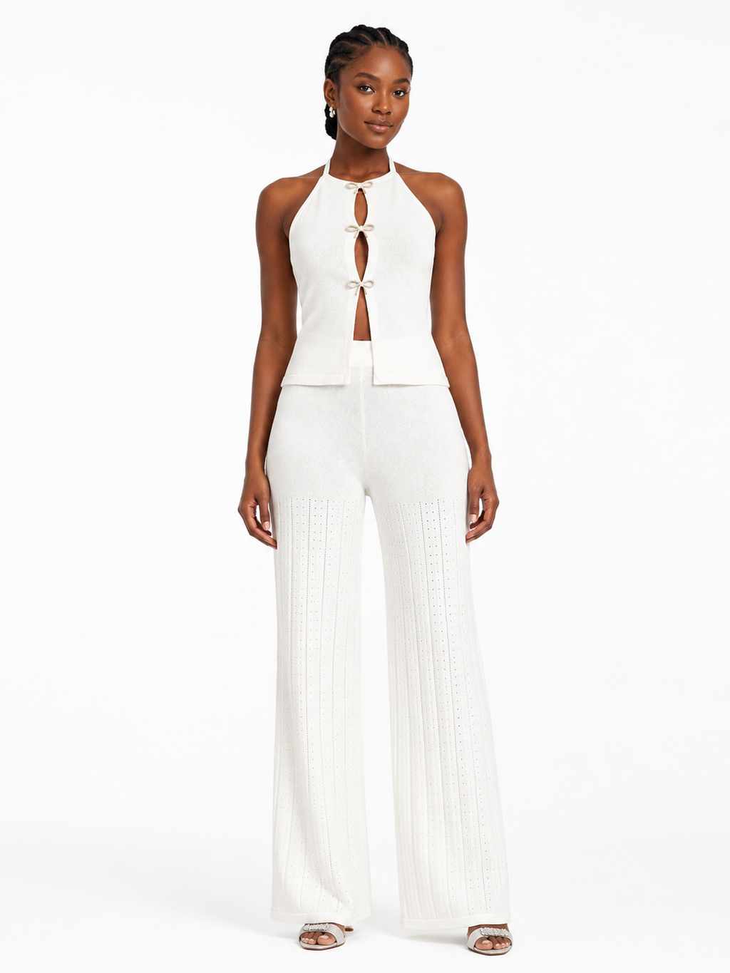 Women’s Halter Top & Wide-Leg Pants Set One Size- White