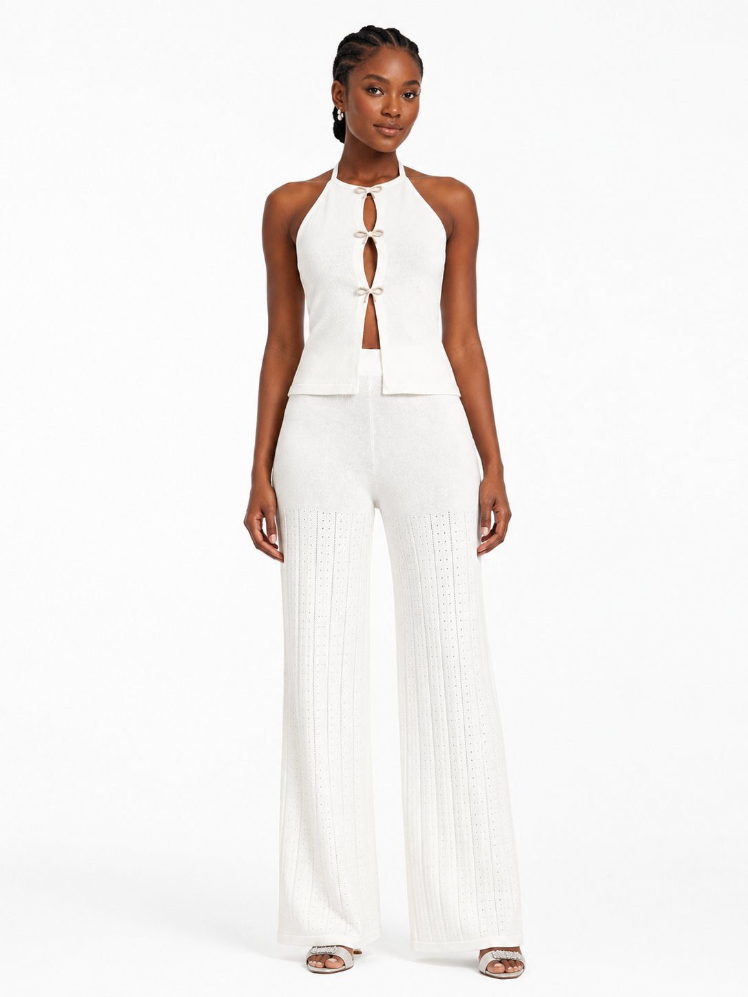 Women’s Halter Top & Wide-Leg Pants Set One Size- White