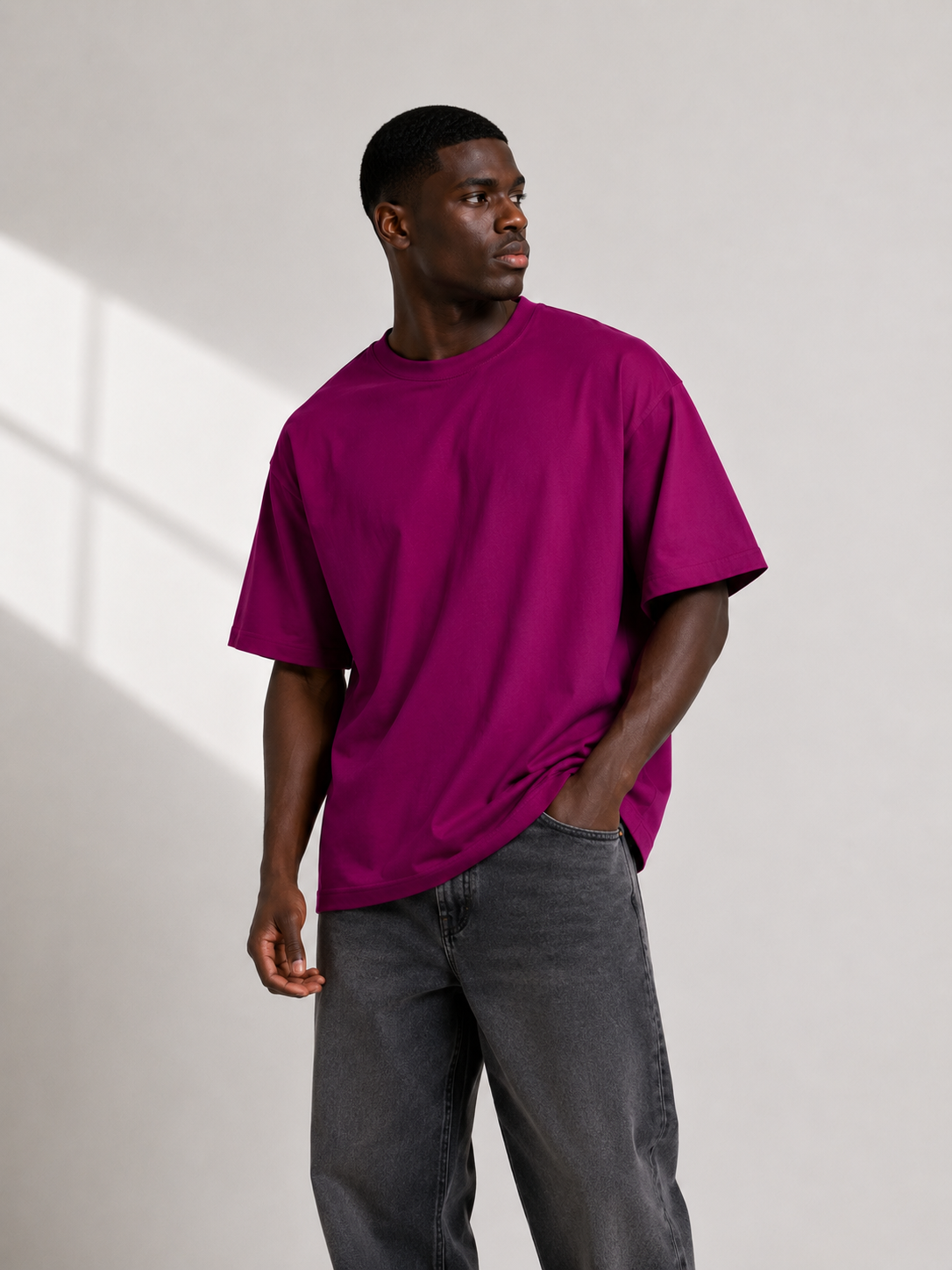 Oversized Crew Neck T-Shirt Relaxed Fit - H. Pink