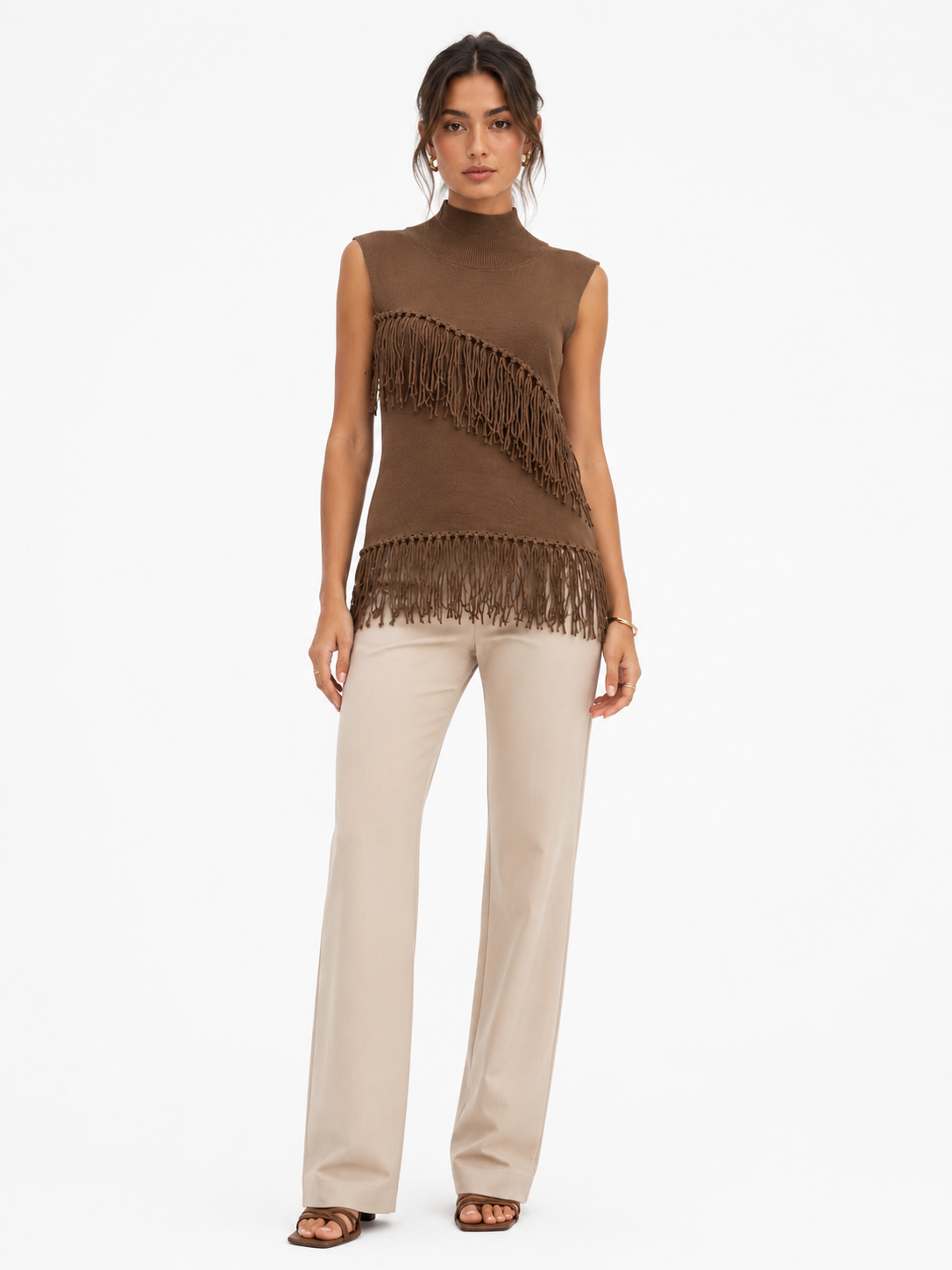 Knit Sleeveless Top One Size Stretchable - Brown