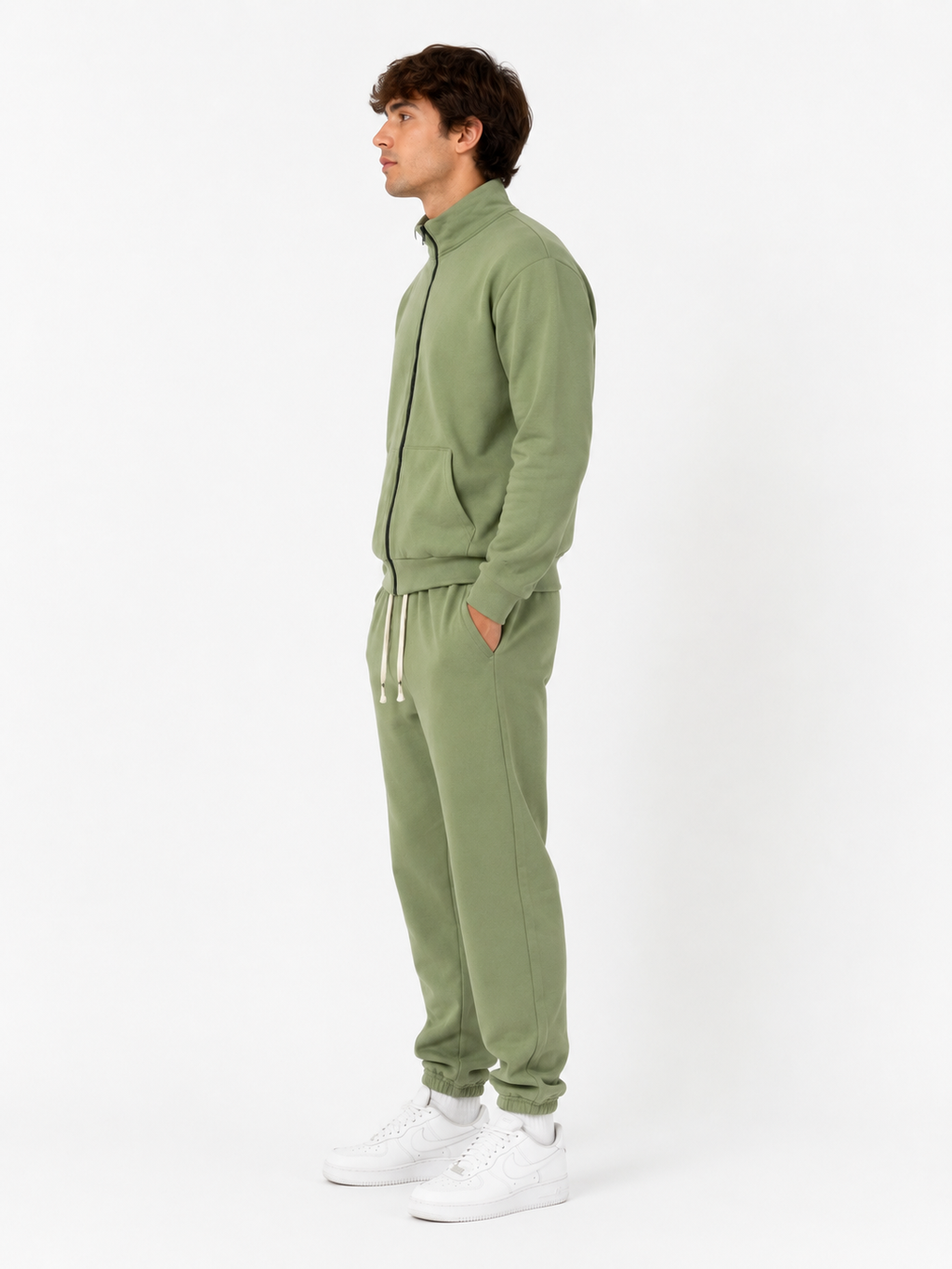 Unisex Cotton Tracksuit Set with Jogger Hoodie - Green