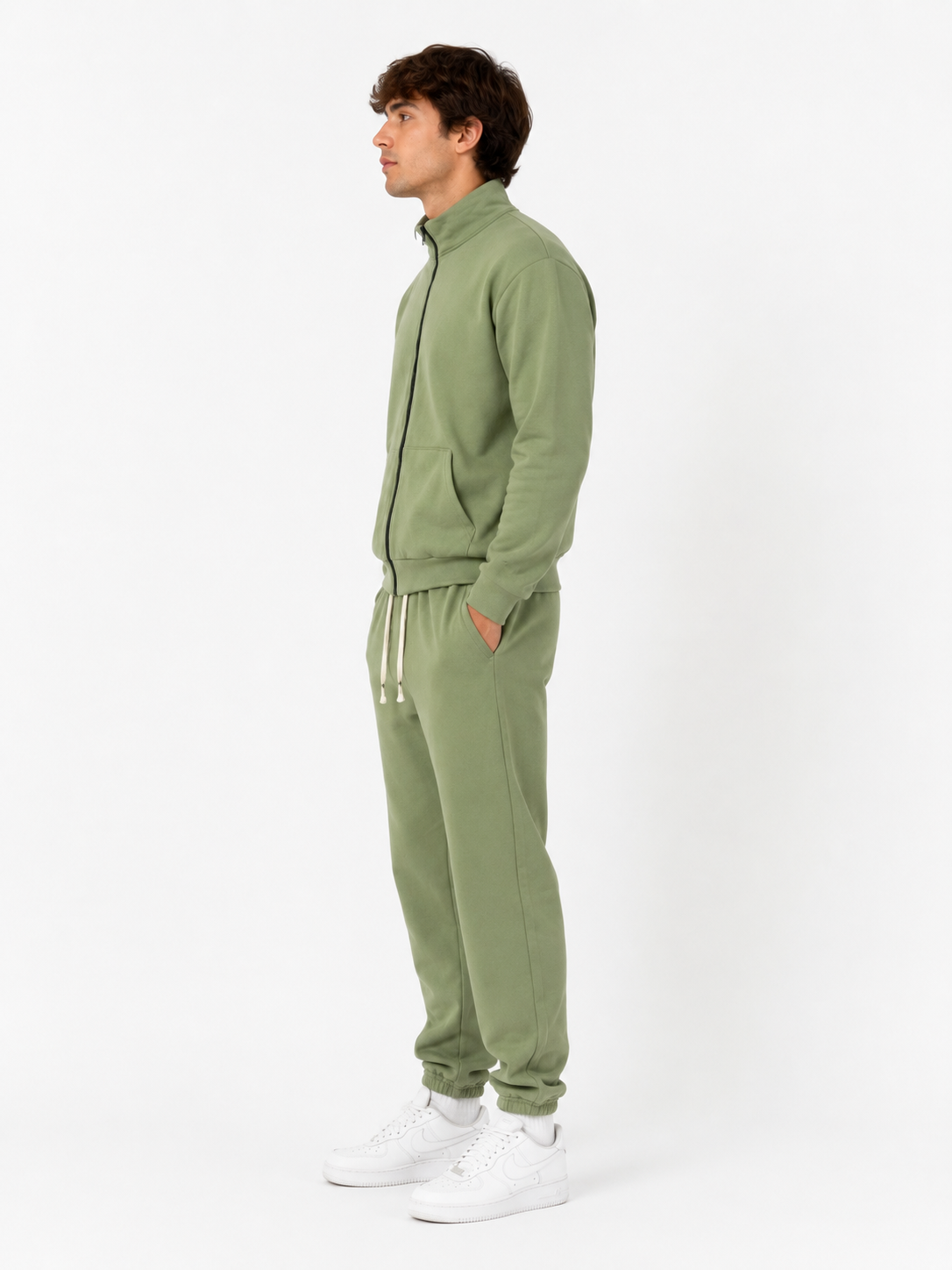 Unisex Cotton Tracksuit Set with Jogger Hoodie - Green