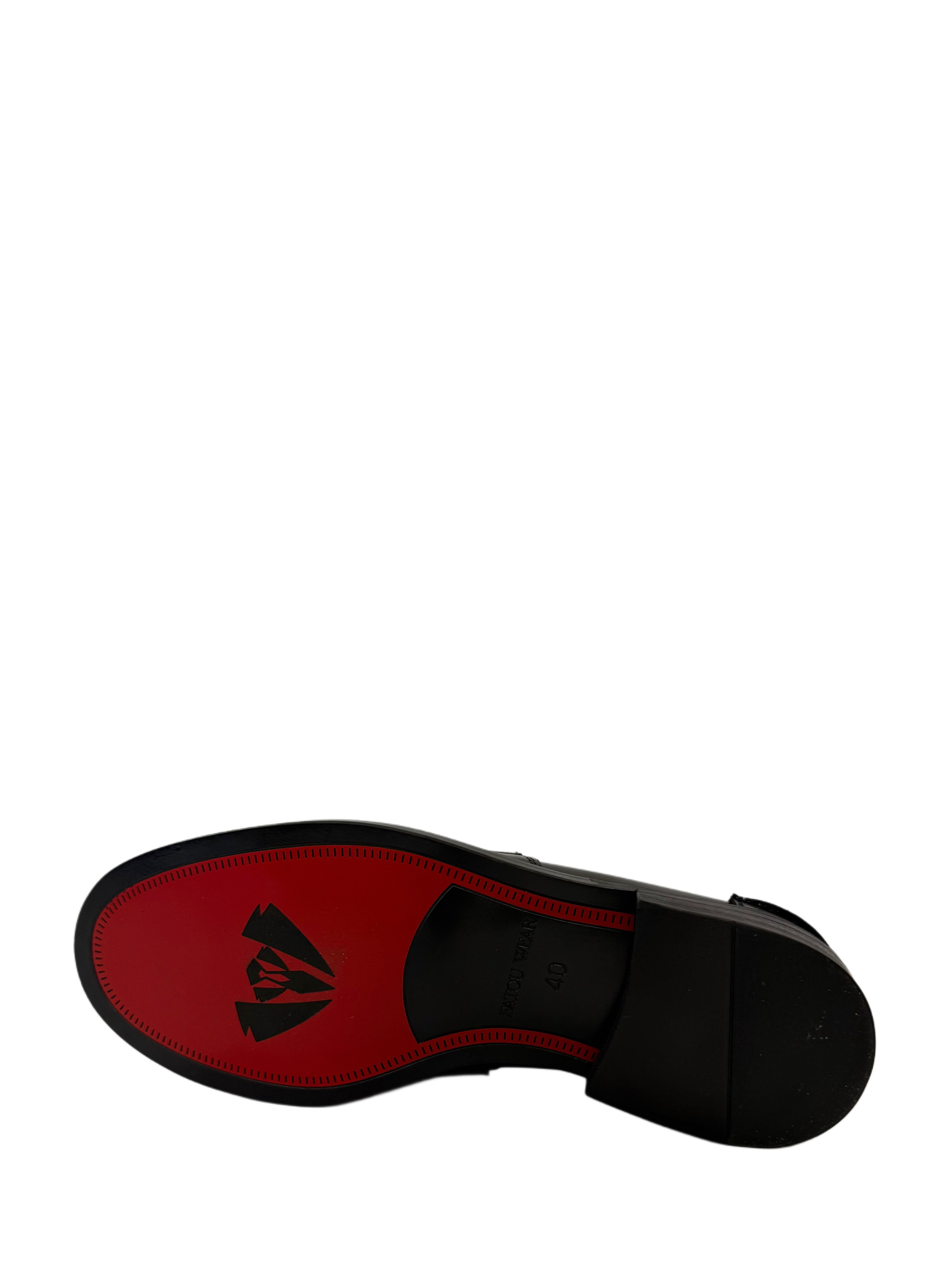 Premium Black Leather Penny Loafers (Red Bottom) - Black