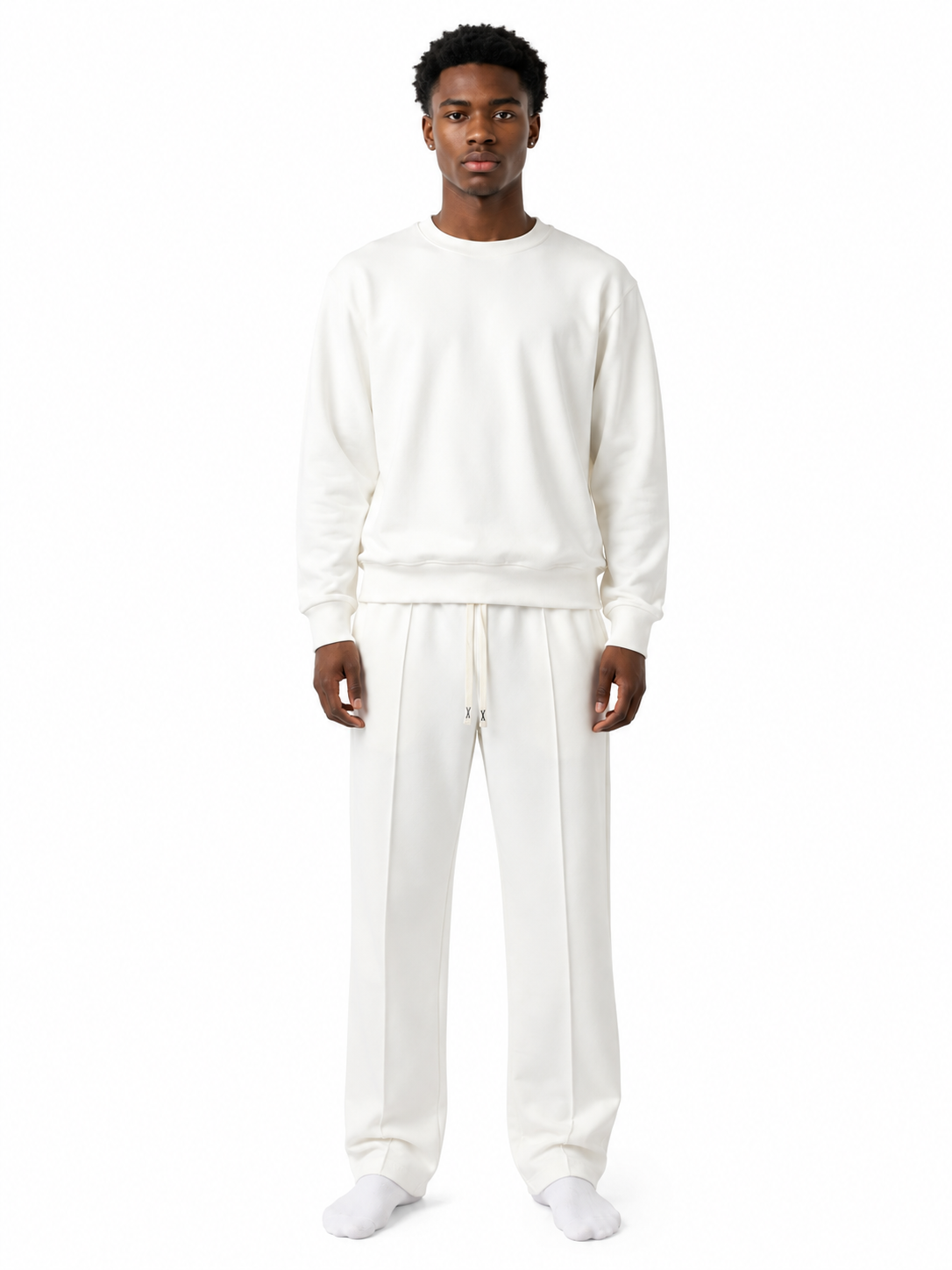 Unisex HW Cotton Tracksuit Set with Sweater - White