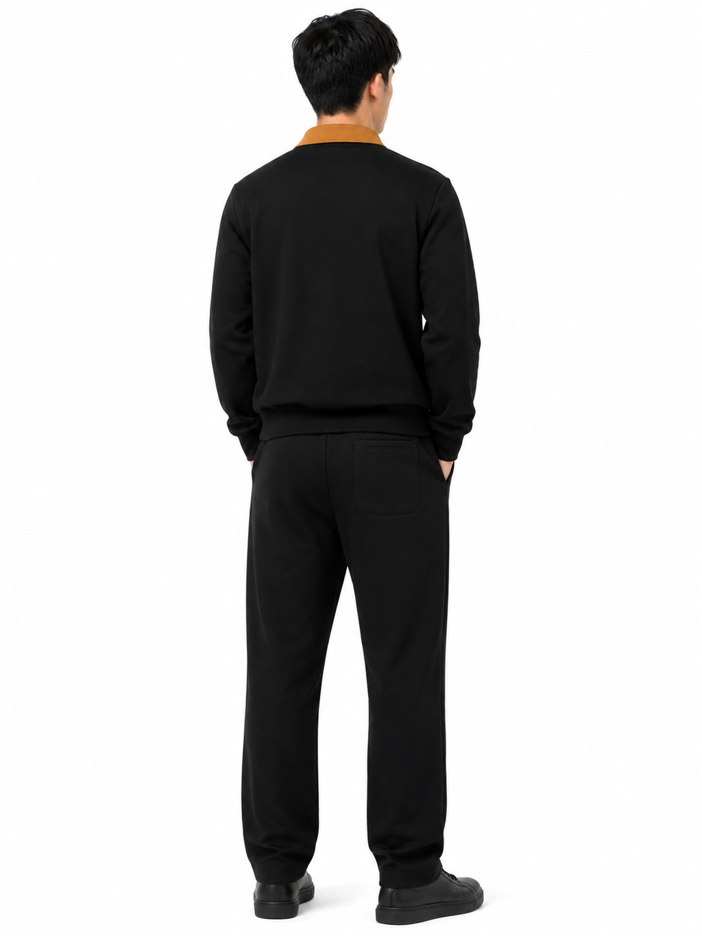 FW Cotton Tracksuit Set with Brown Collar - Black