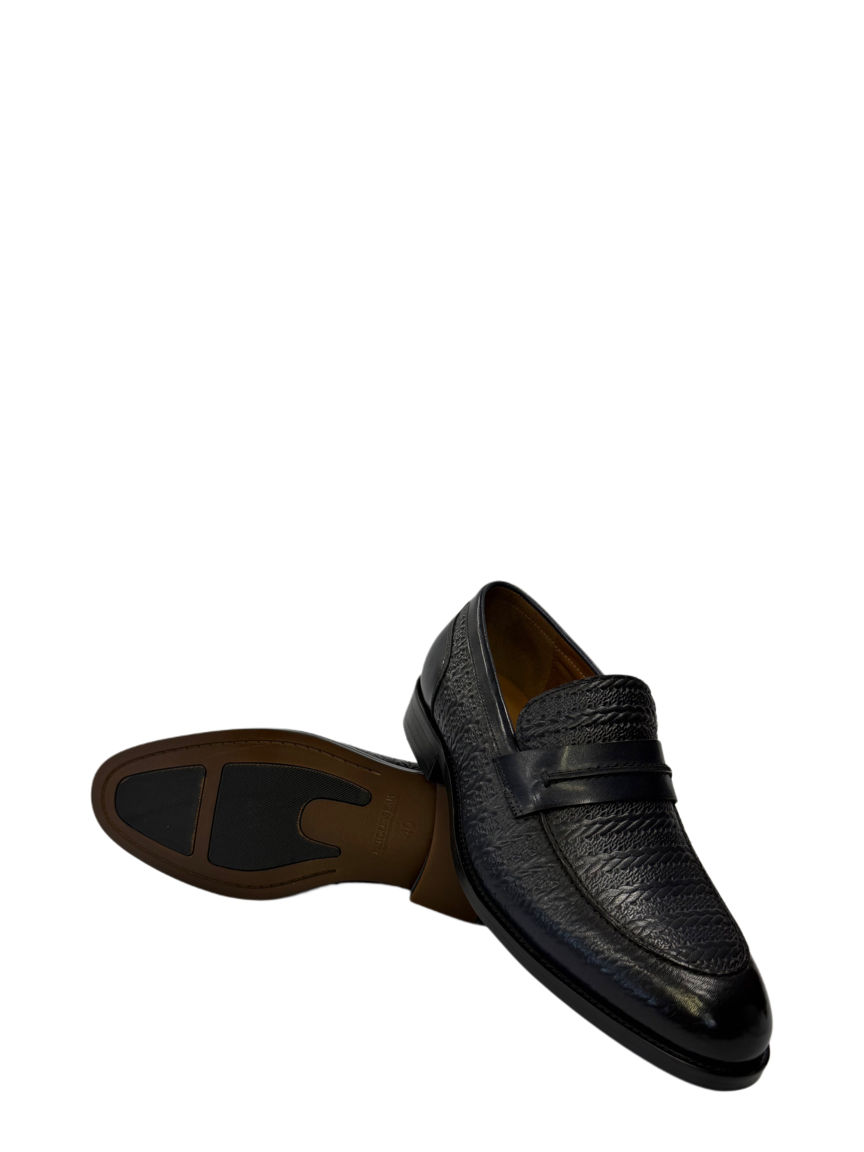 Classic Textured Leather Penny Loafers - Black