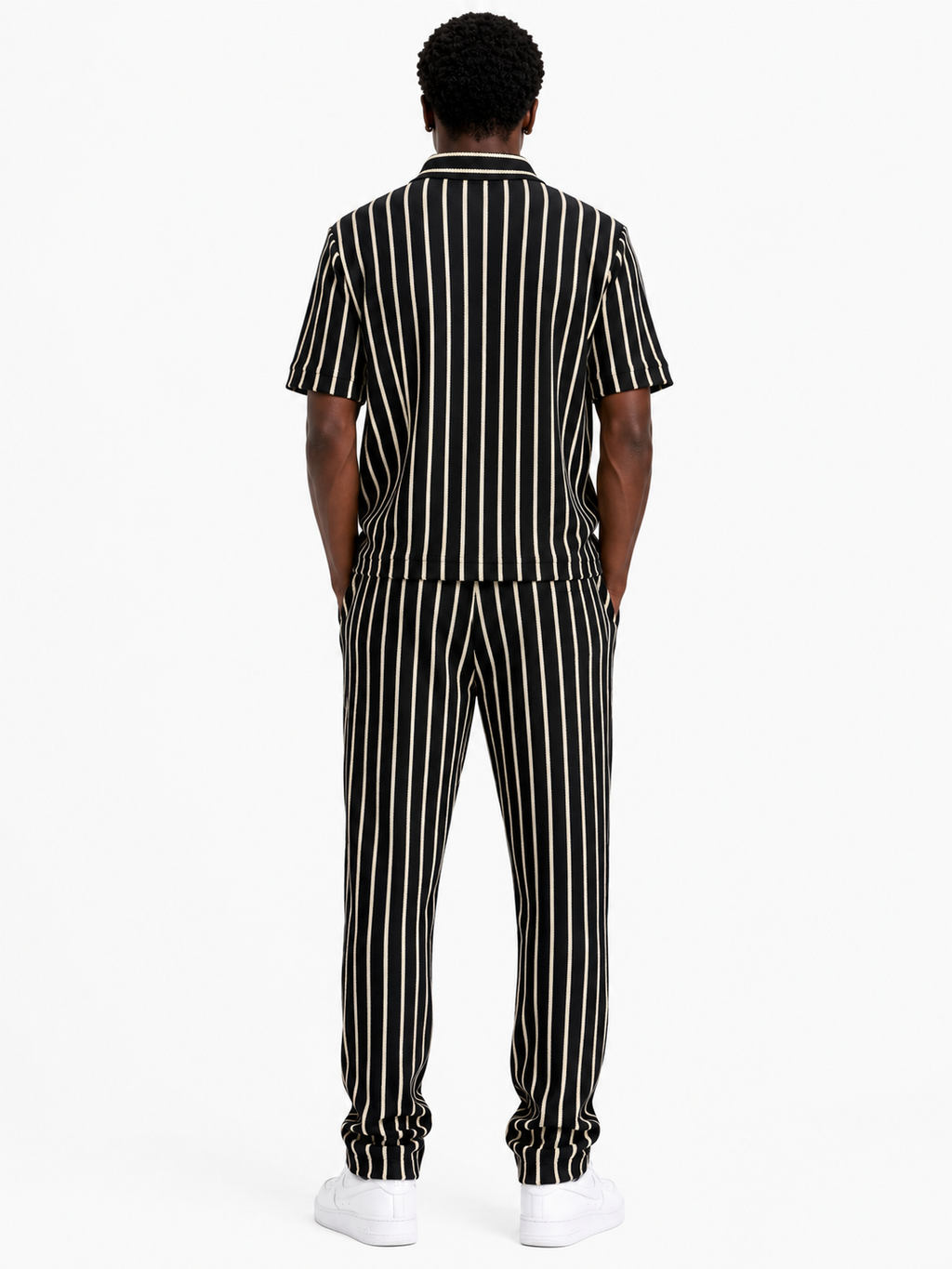 Unisex Bold Stripe Knit Co-Ord Set – Black