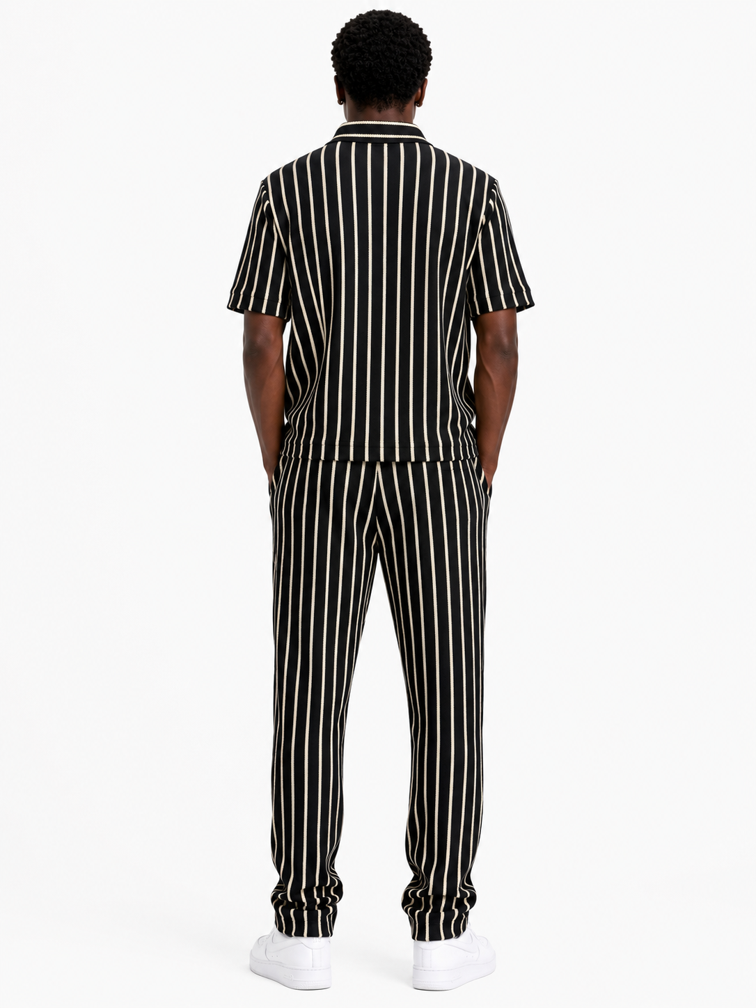 Unisex Bold Stripe Knit Co-Ord Set – Black