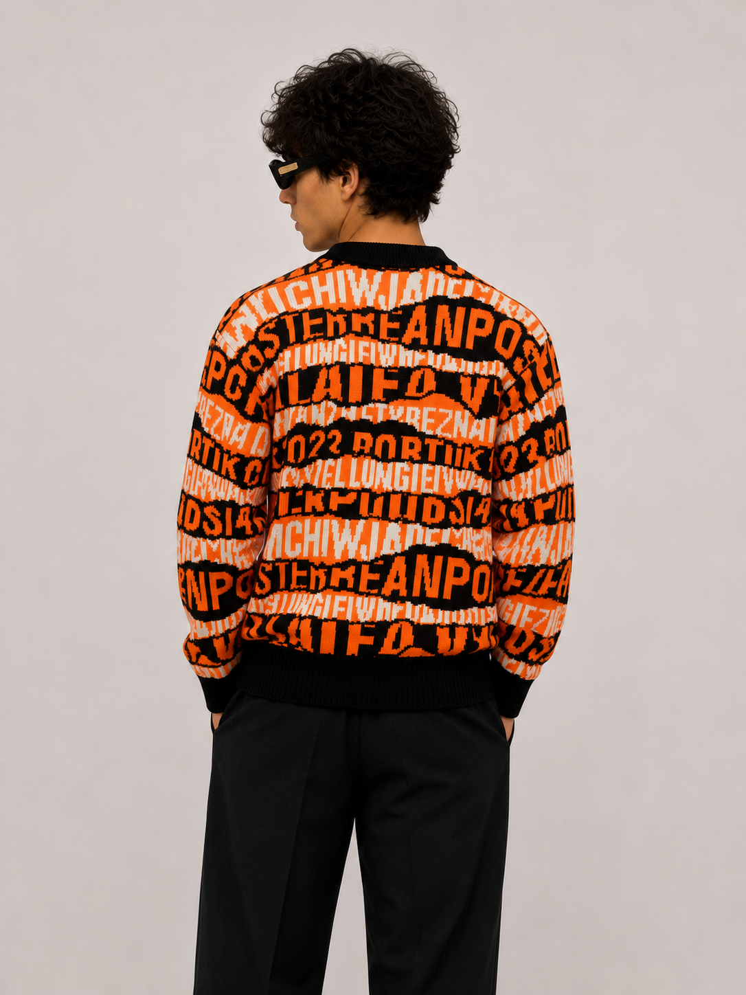 Oversized Graphic Knit Sweater in One Size Fits All - Orange
