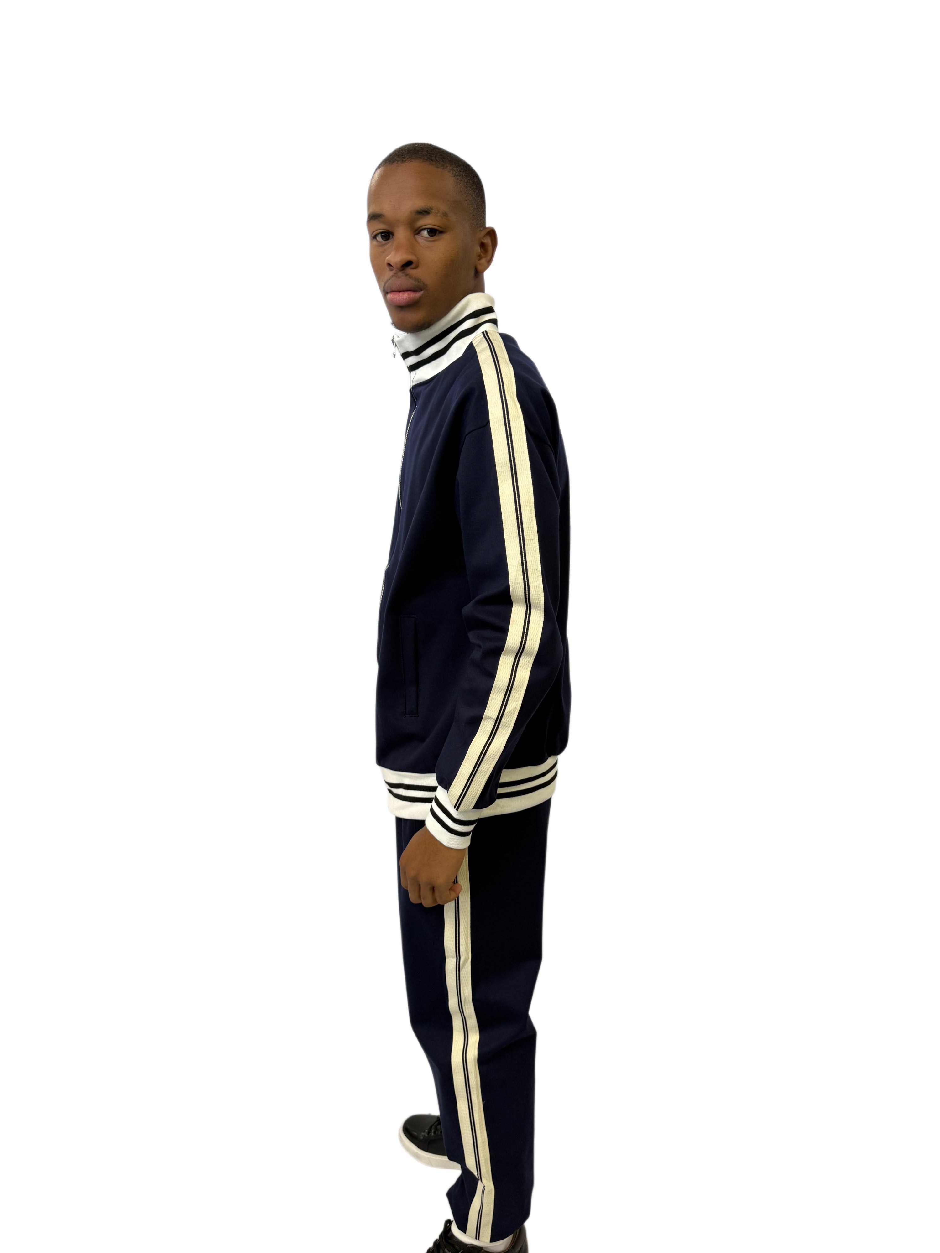 FW Prestige Striped Two Piece Tracksuit – Navy Blue