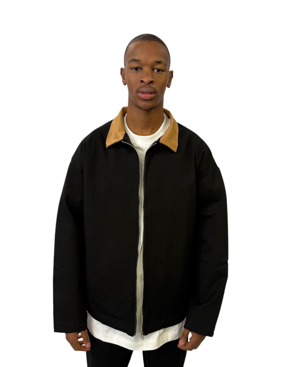 FW Urban Casual Jacket with Tan Collar Set-Black