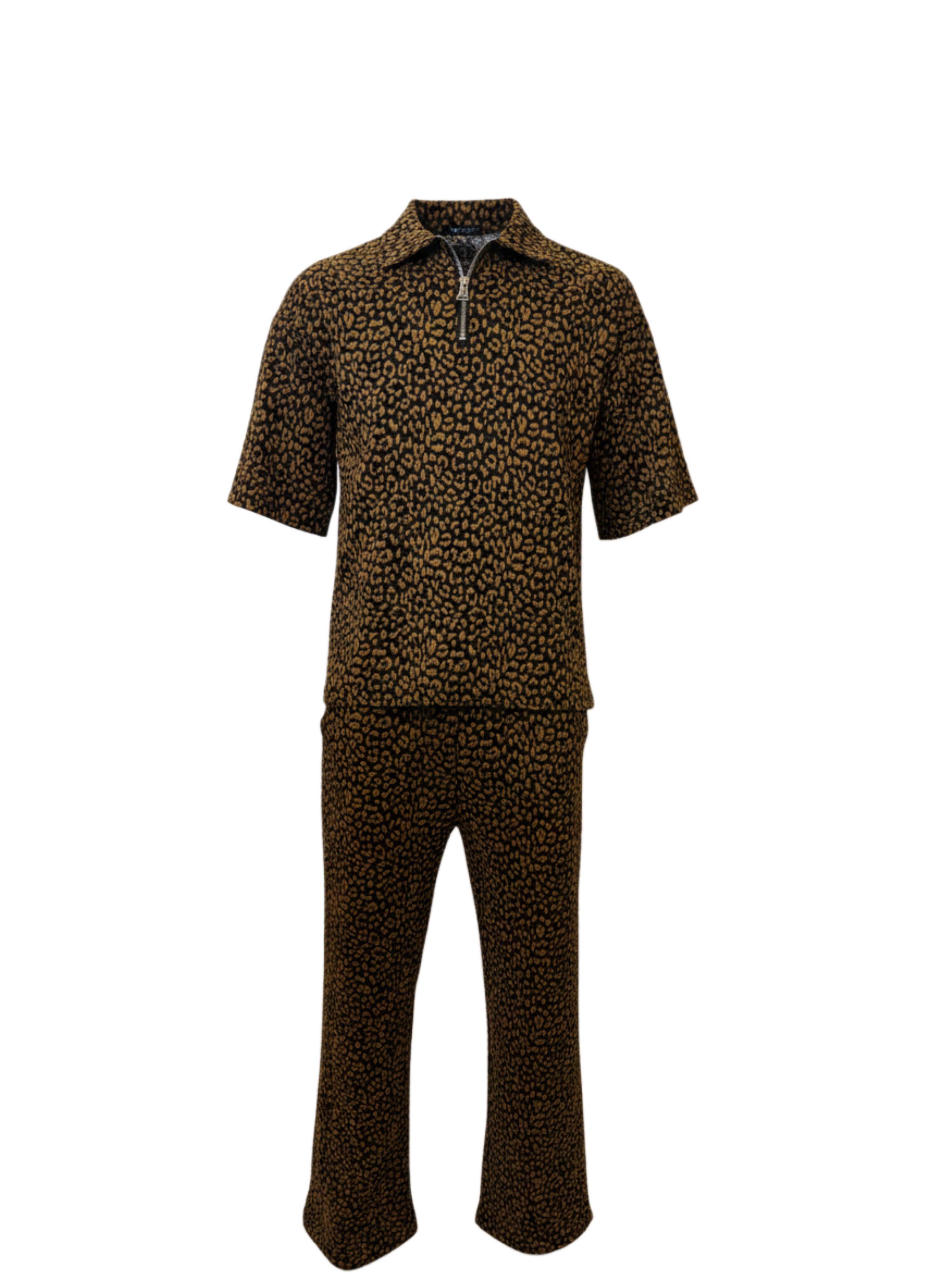 Leopard Print Two‑Piece Set (Shirt & Pants)-Brown