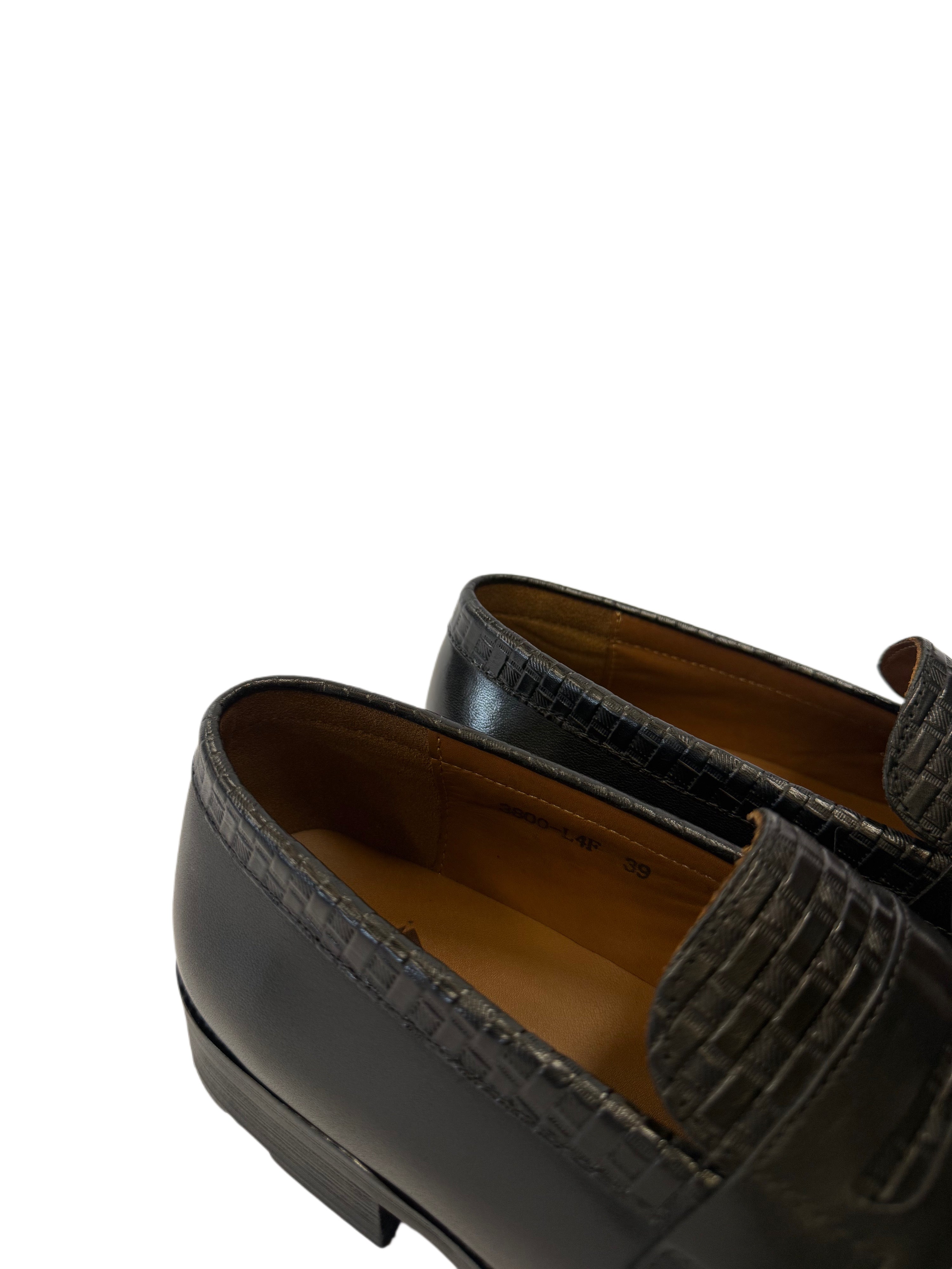 Woven Leather Loafers - Black