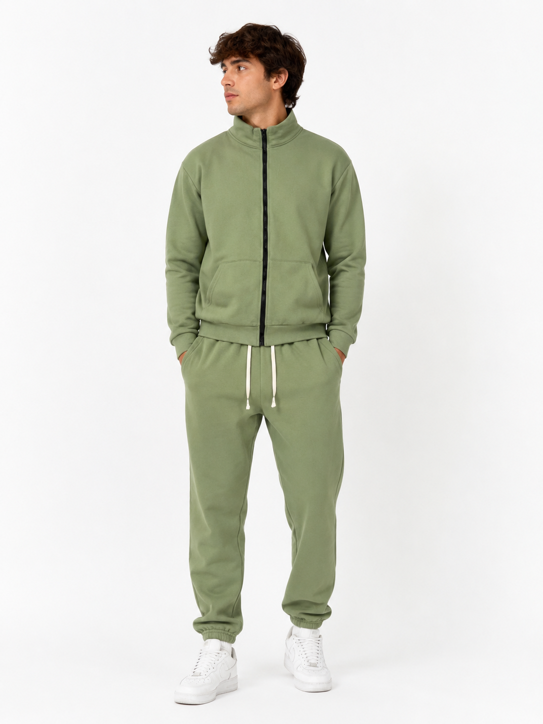 Unisex Cotton Tracksuit Set with Jogger Hoodie - Green