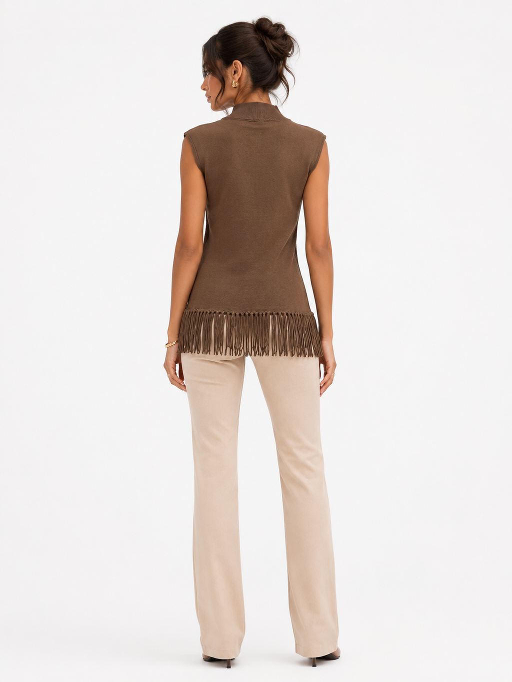 Knit Sleeveless Top One Size Stretchable - Brown