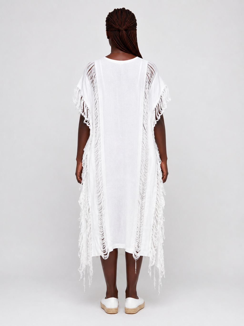 Fringe Detail Maxi Dress One Size-White