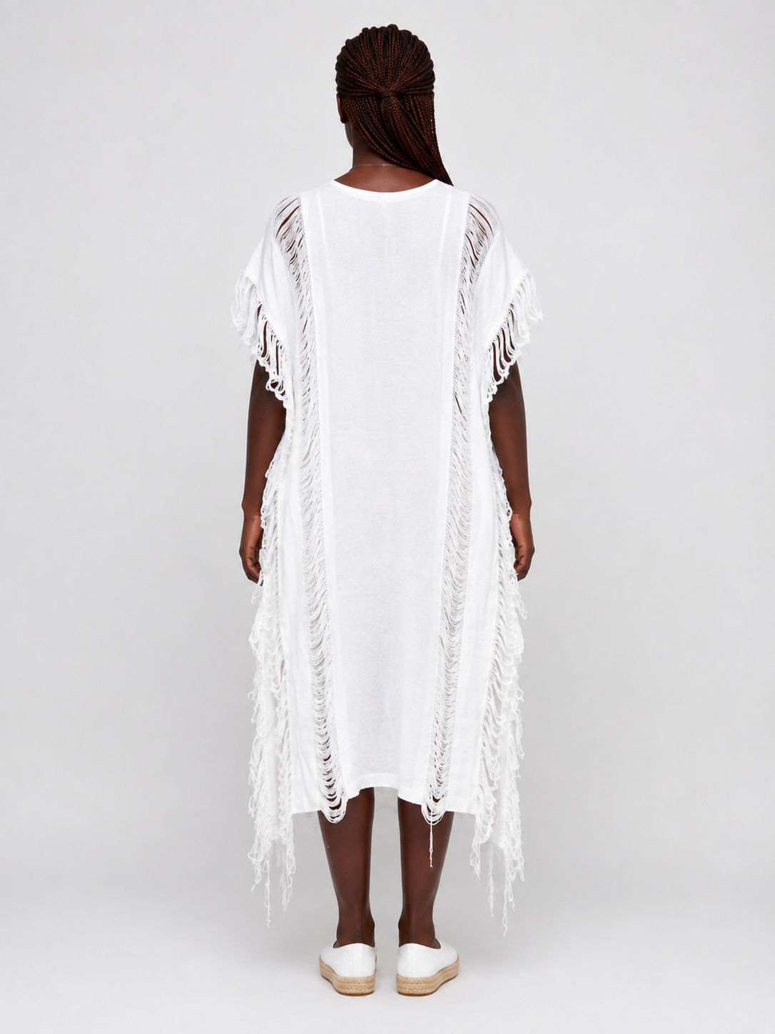 Fringe Detail Maxi Dress One Size-White
