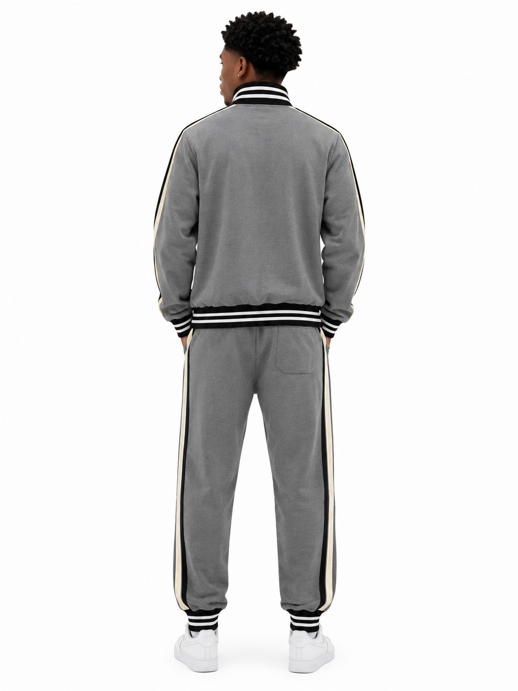 FW Tracksuit Set with Black and Beige Stripes - Grey