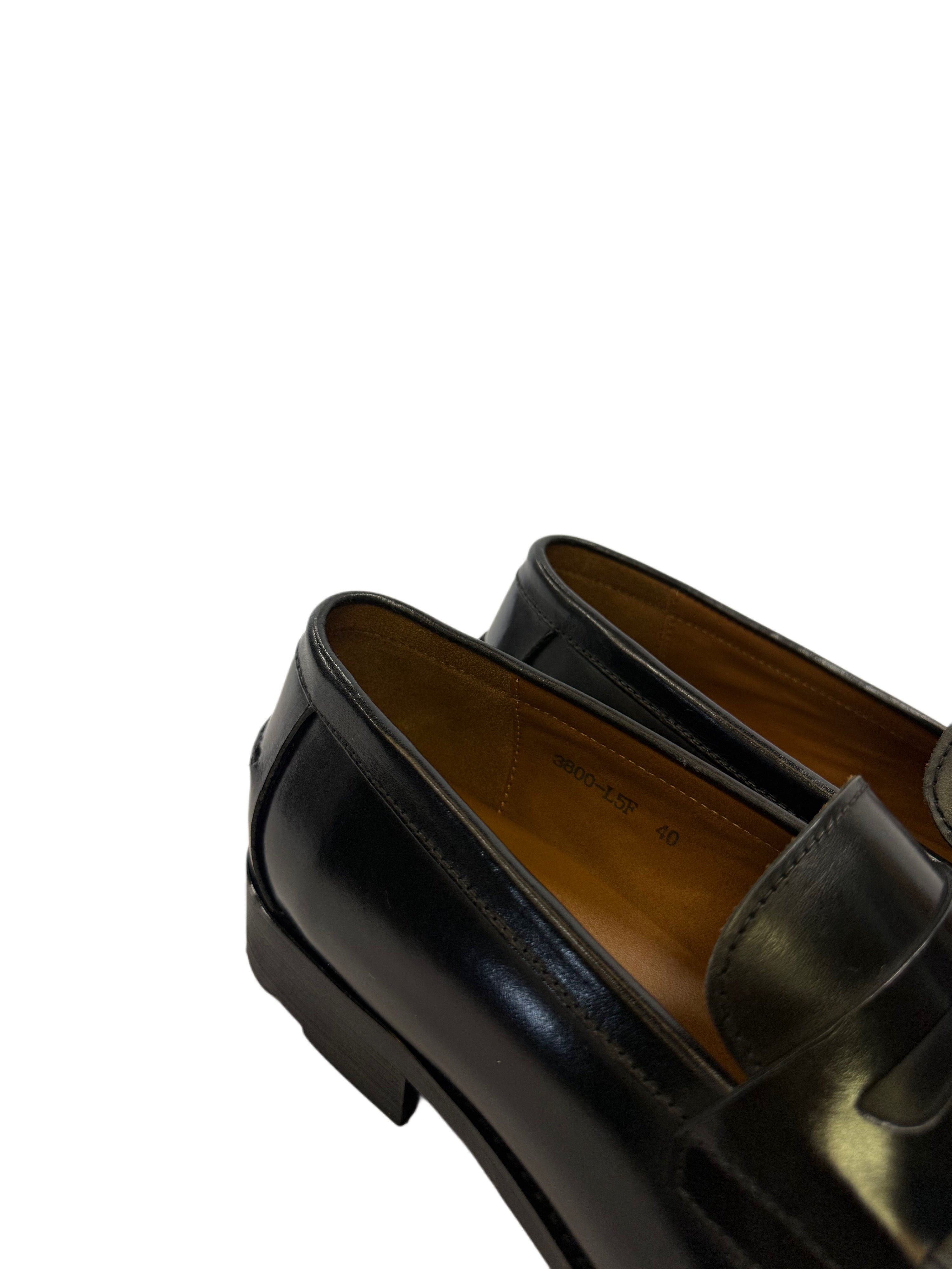 Black Leather Penny Loafers - Black