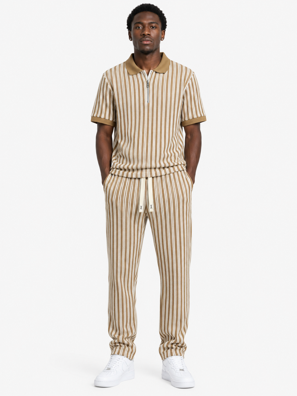 Unisex Bold Stripe Knit Co-Ord Set – Off-white