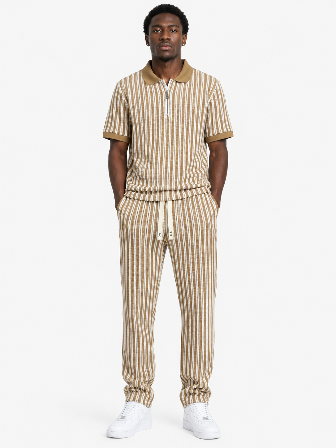 Unisex Bold Stripe Knit Co-Ord Set – Off-white