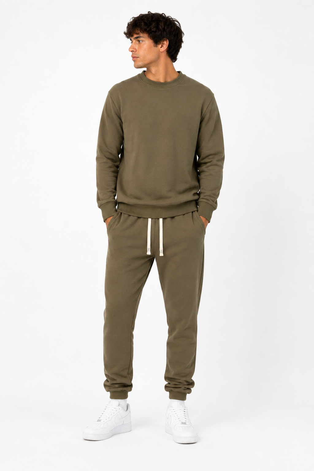 Unisex HW Cotton Tracksuit Set with Sweater - O. Green