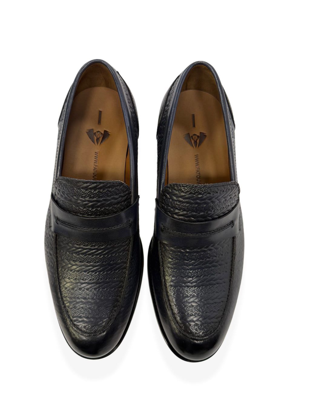 Classic Textured Leather Penny Loafers - Black