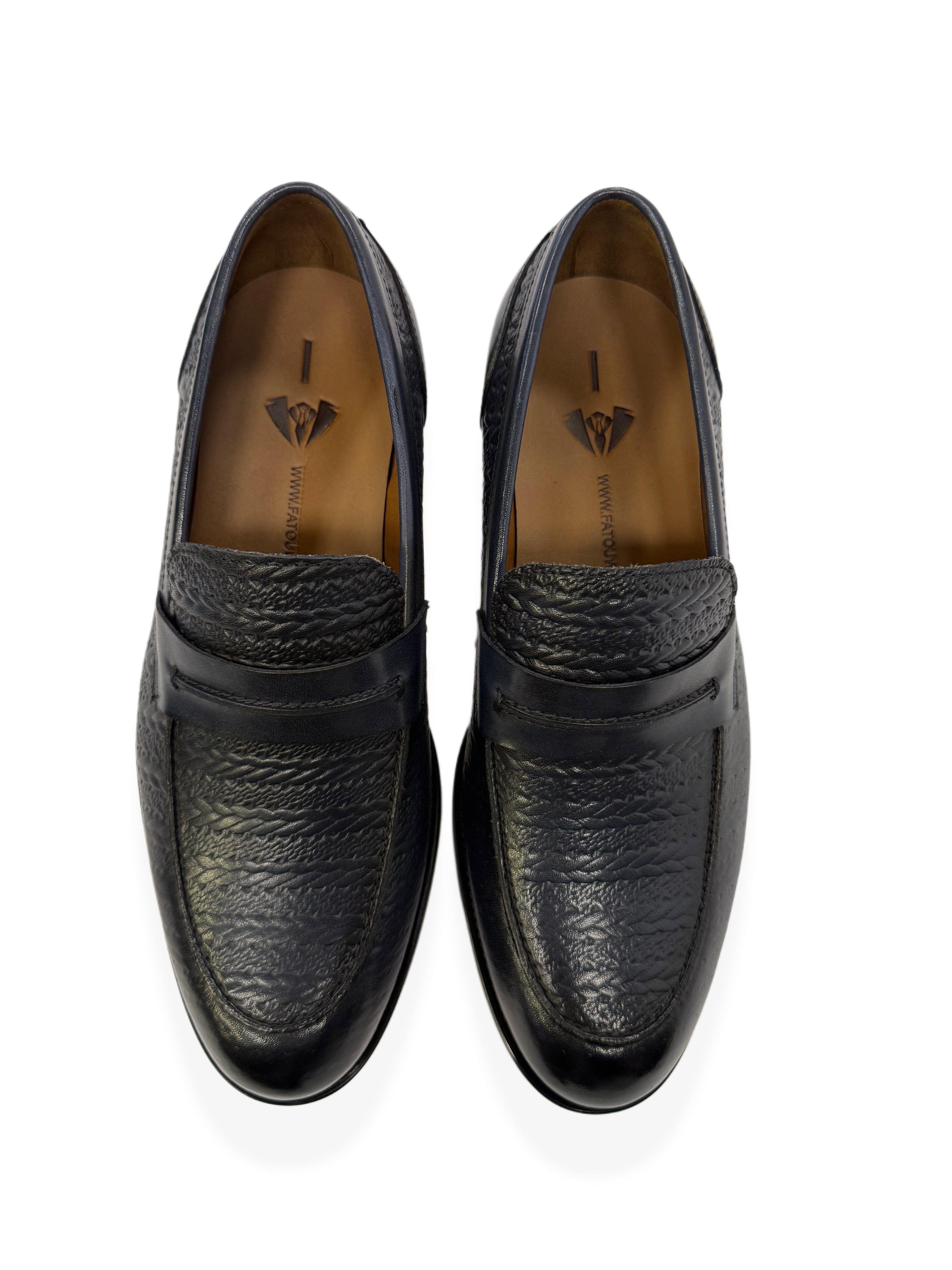 Classic Textured Leather Penny Loafers - Black