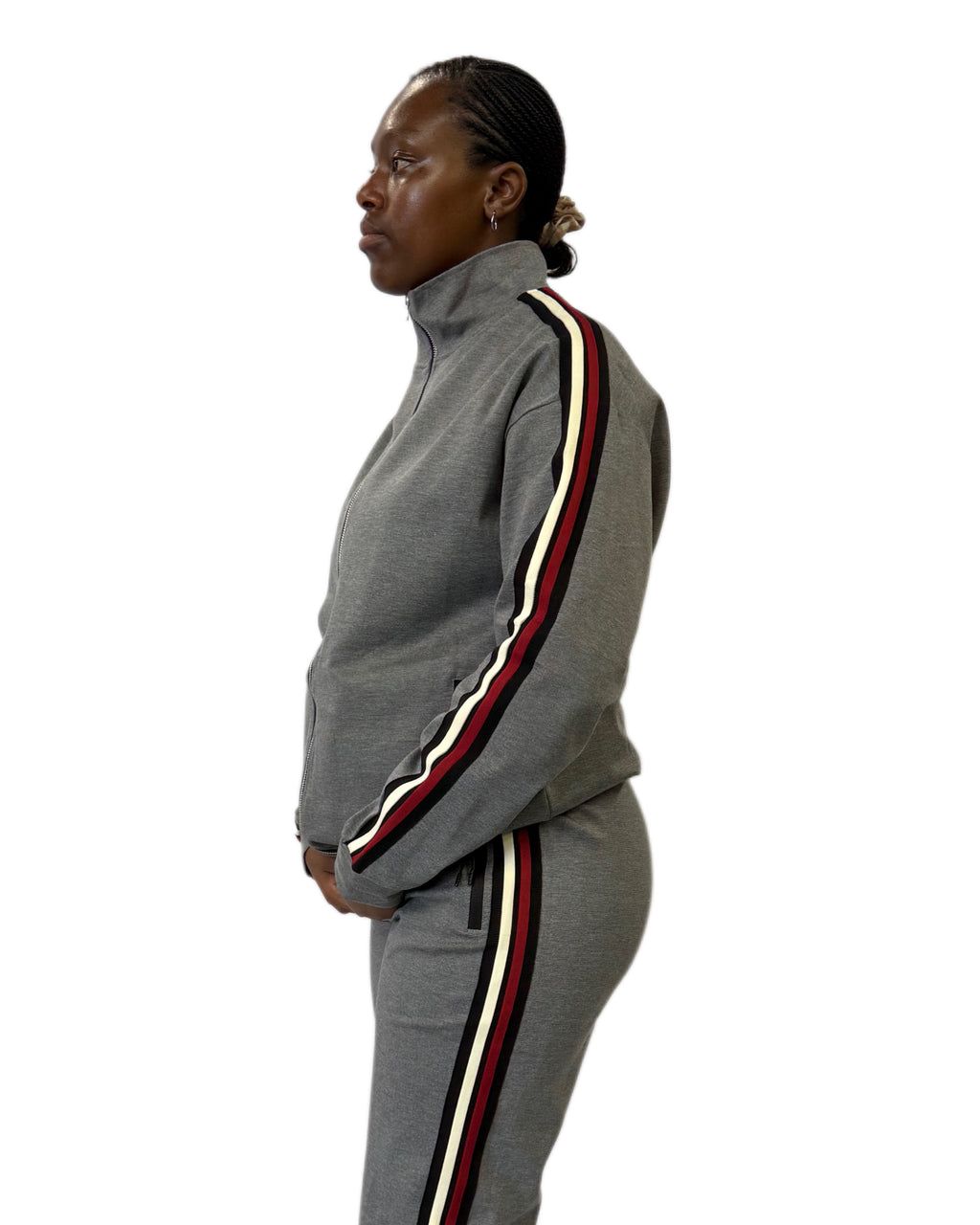 FW Tracksuit Two Piece with Red & White Stripes-Grey