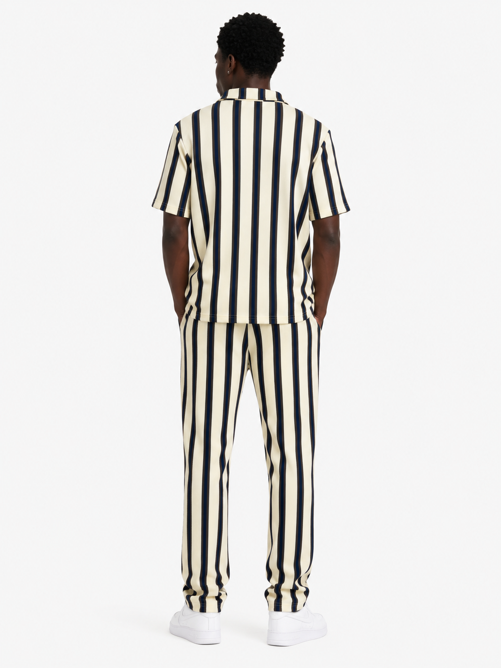 Unisex Bold Stripe Knit Co-Ord Set – Cream