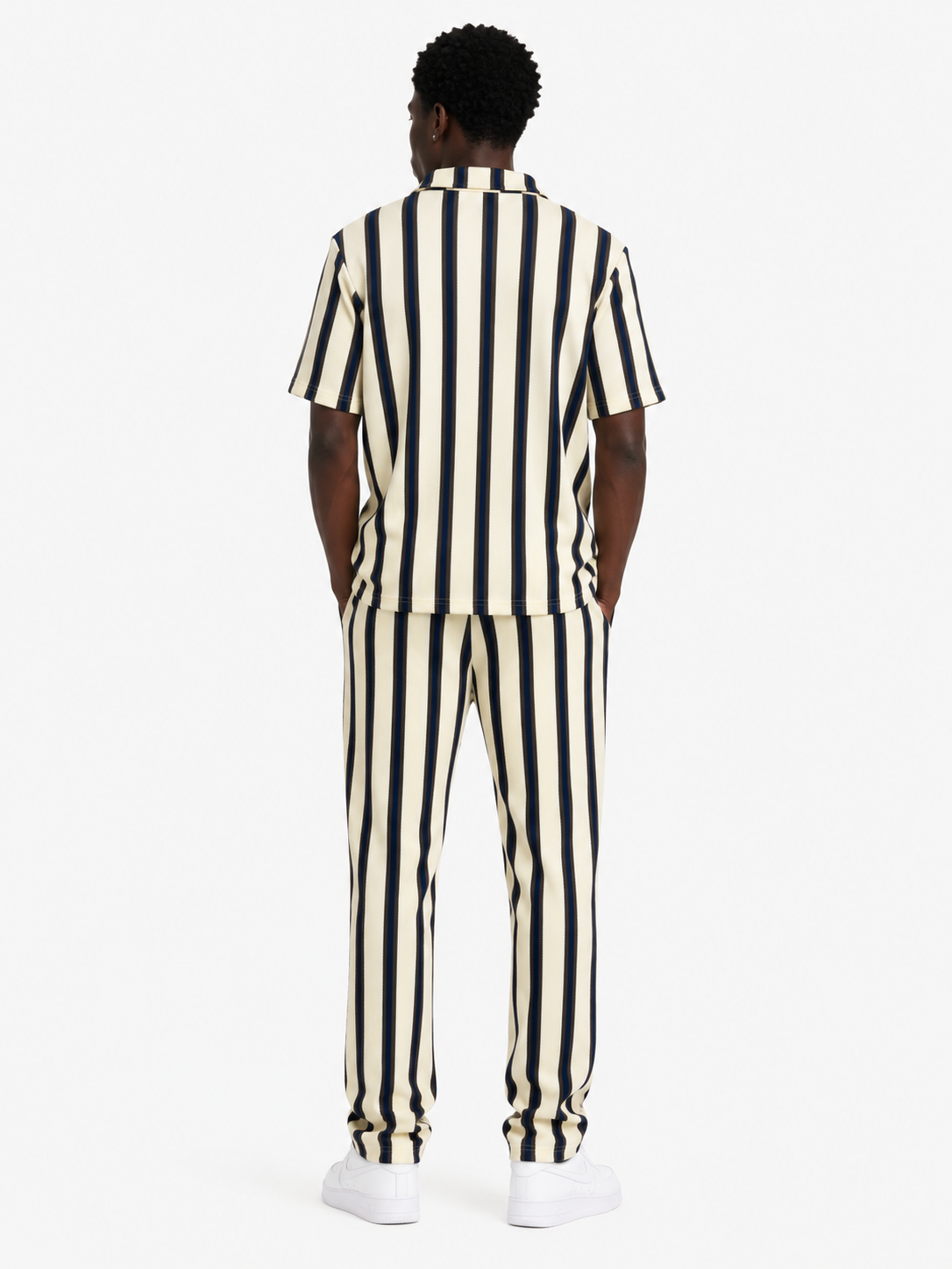 Unisex Bold Stripe Knit Co-Ord Set – Cream