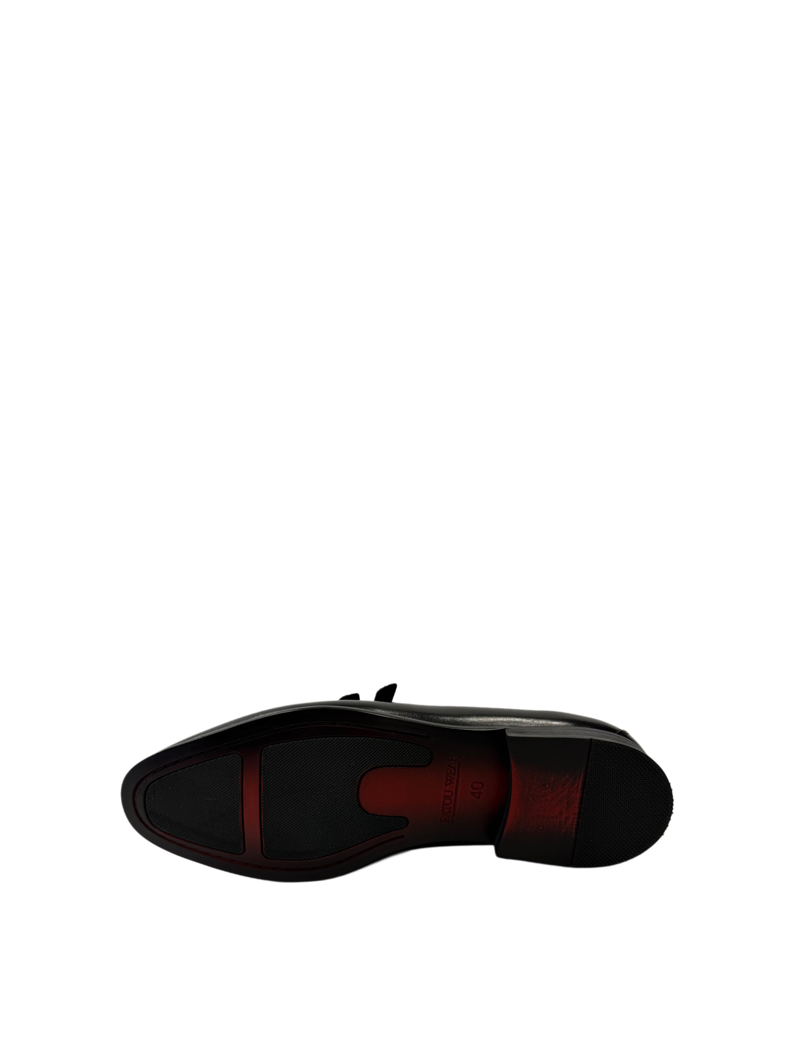 Double Monk Strap Leather Loafers - Black