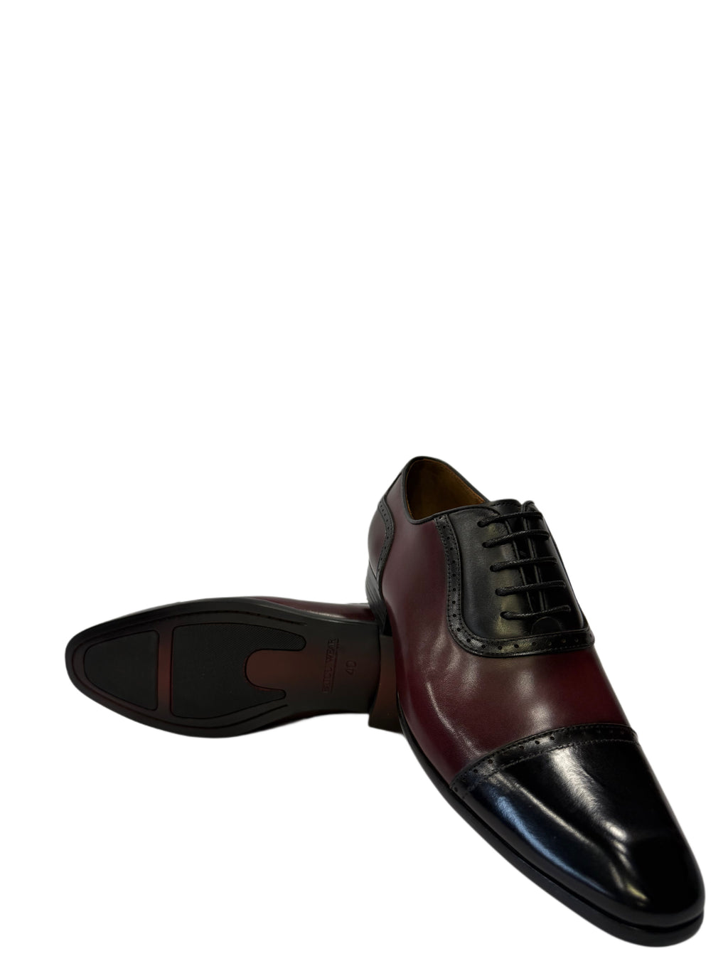 Two-Tone Leather Oxford Shoes - Black and Wine