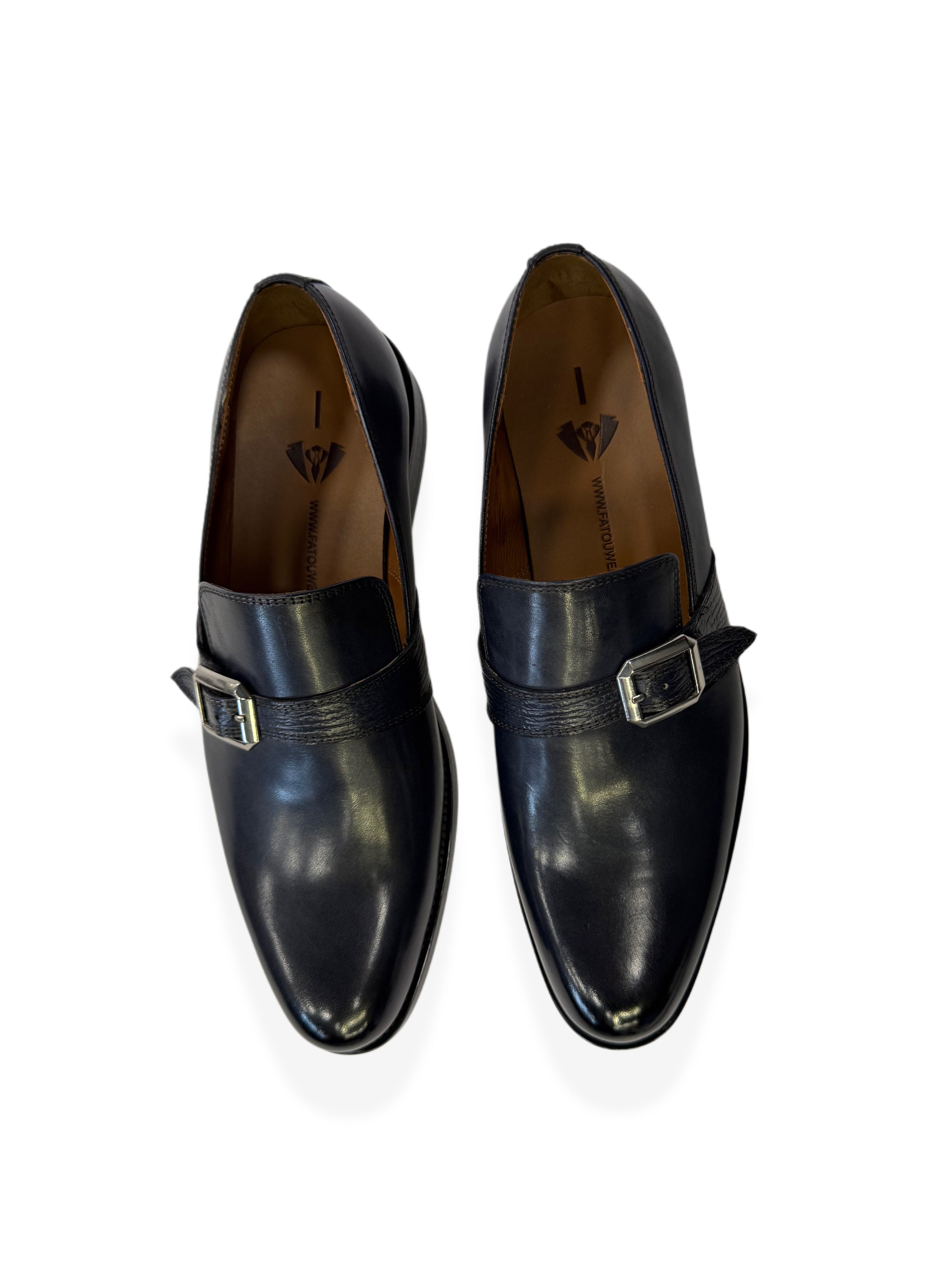 Single Monk Strap Leather Shoes - Navy-Blue