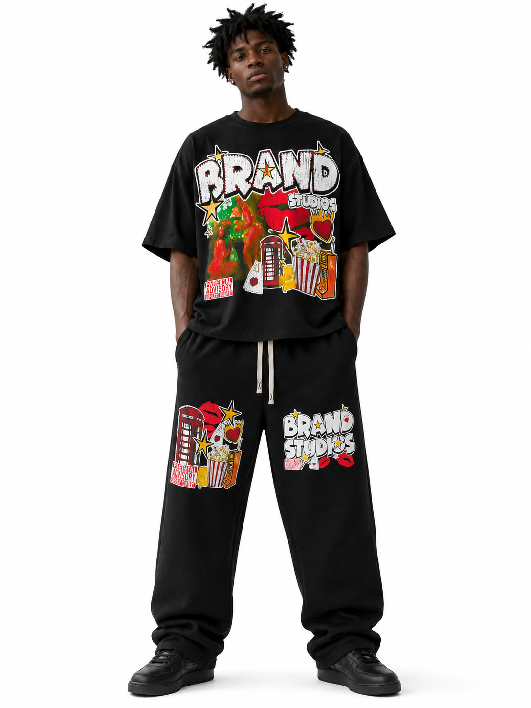 Brand Studios Graphic Co-Ord Set – Black