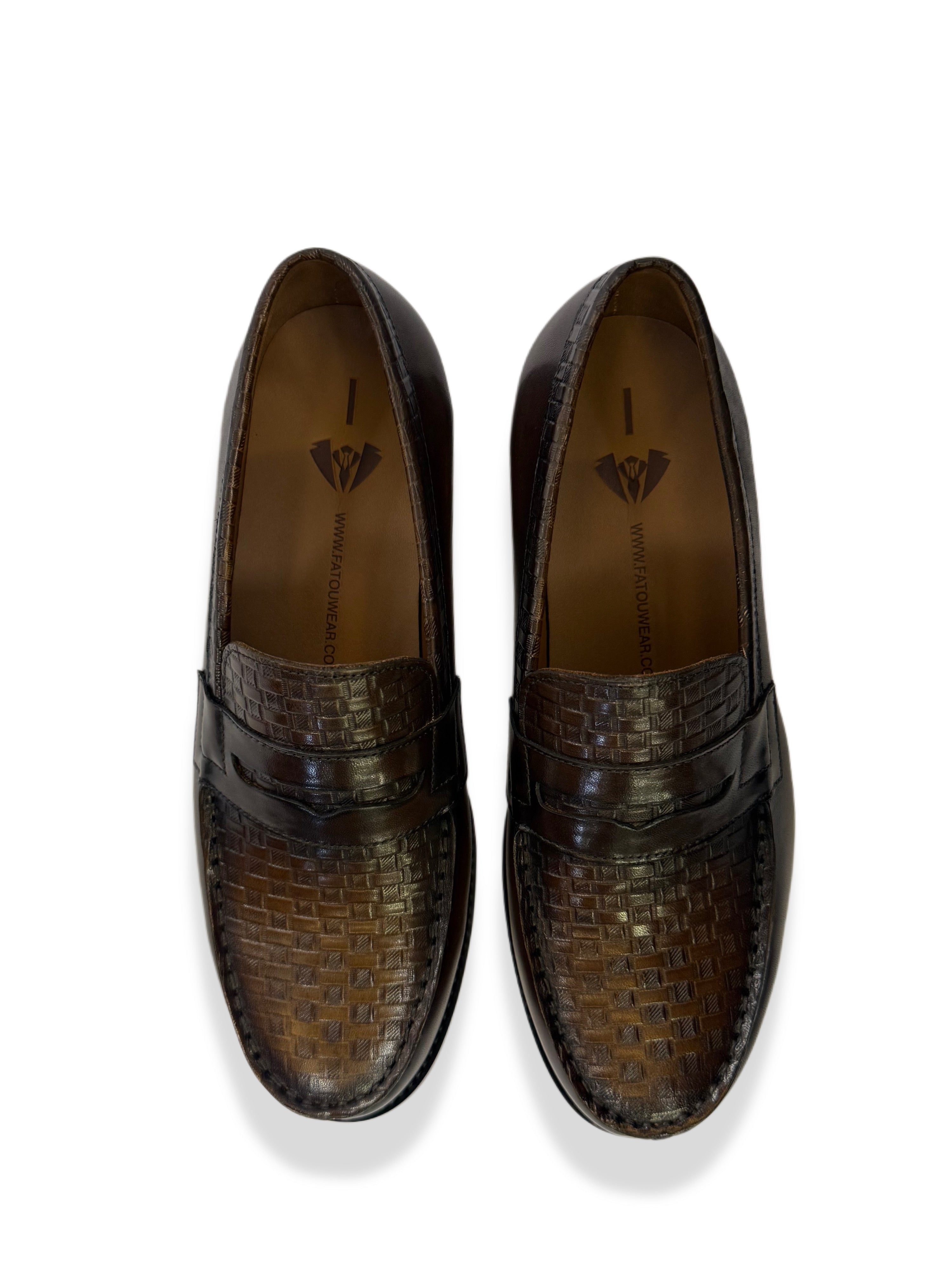 Woven Leather Penny Loafers - Khaki