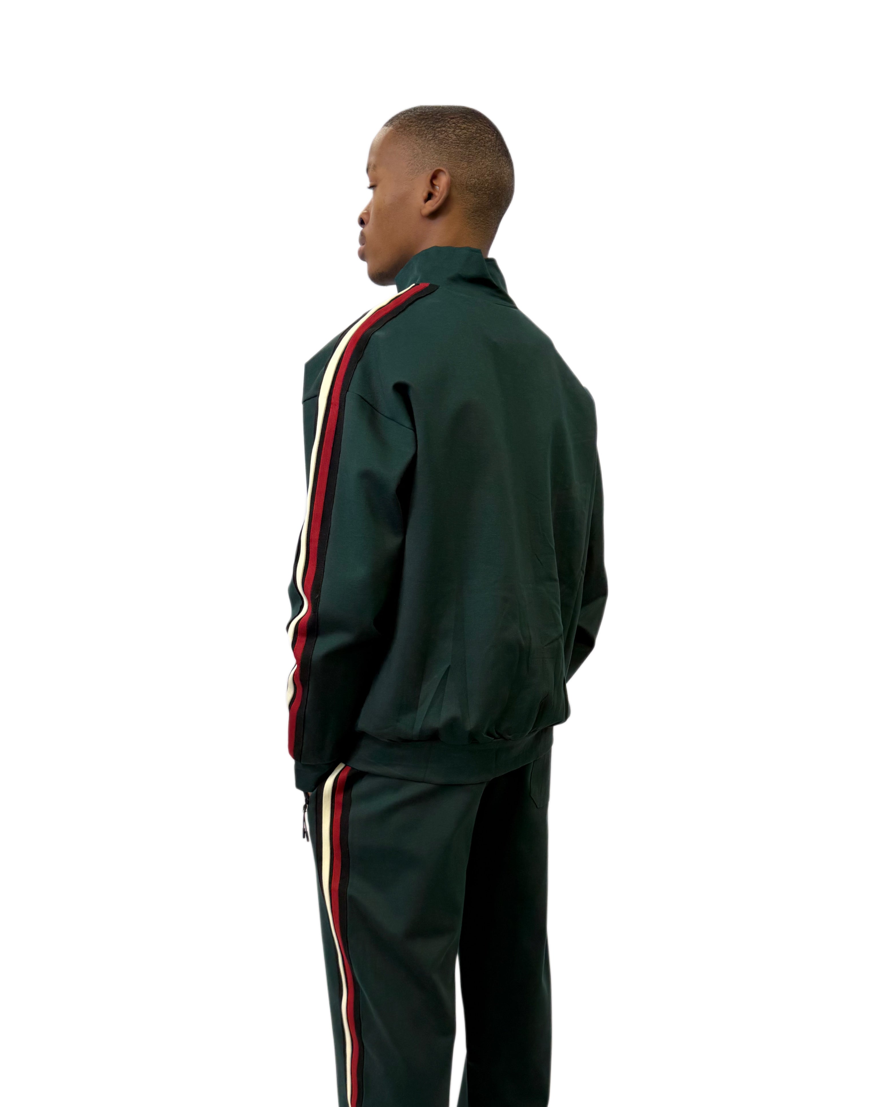 FW Tracksuit Two Piece with Red & White Stripes- Dark Green