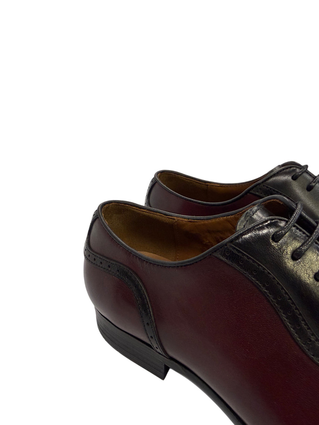 Two-Tone Leather Oxford Shoes - Black and Wine
