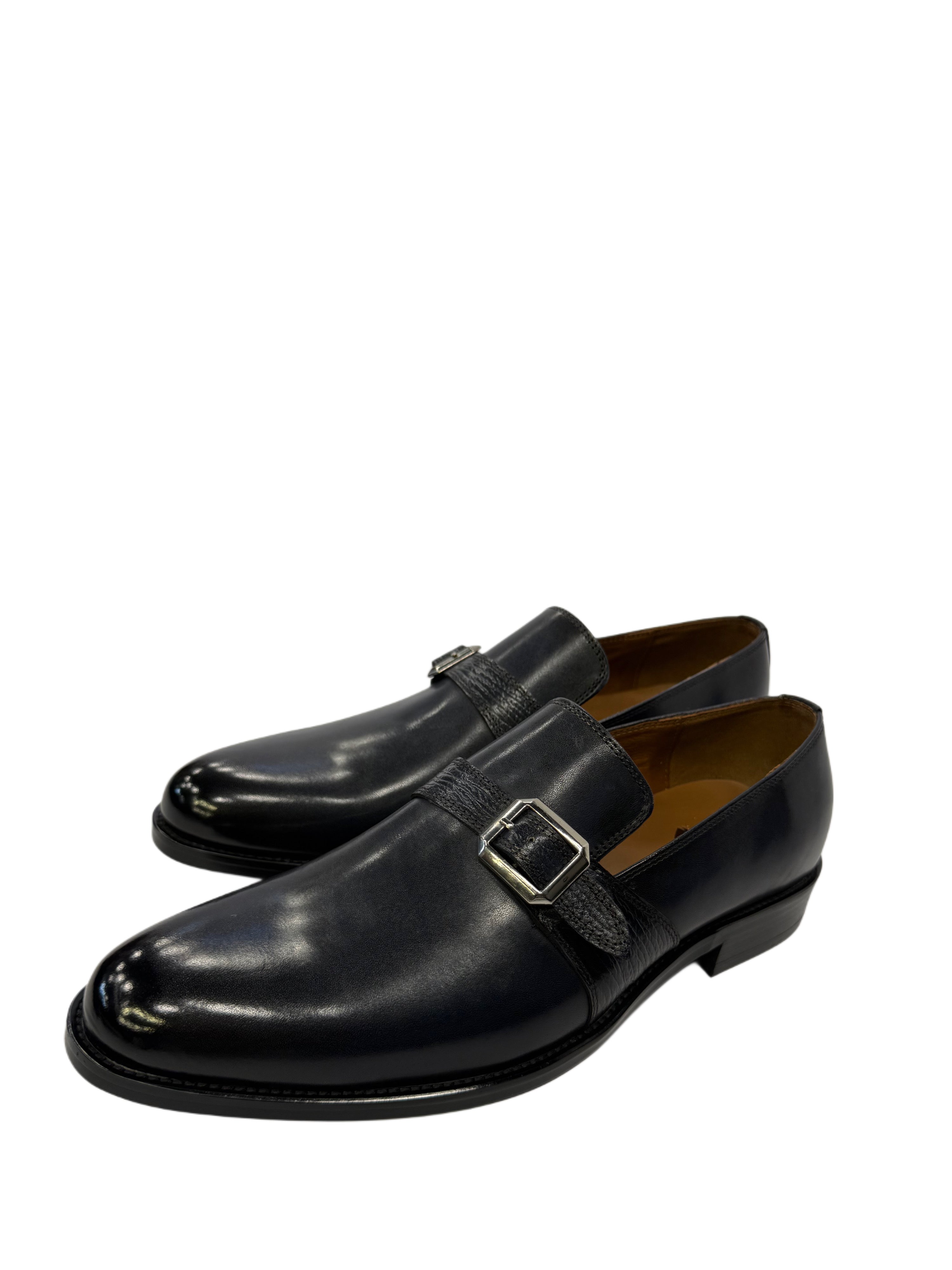 Single Monk Strap Leather Shoes - Navy-Blue