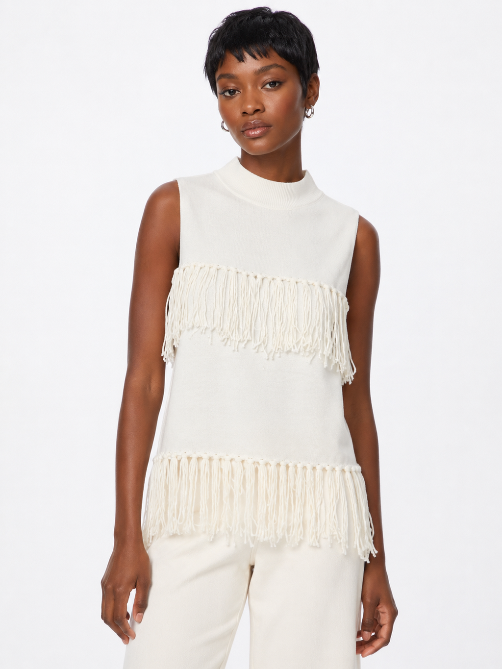 Knit Sleeveless Top One Size Stretchable - White