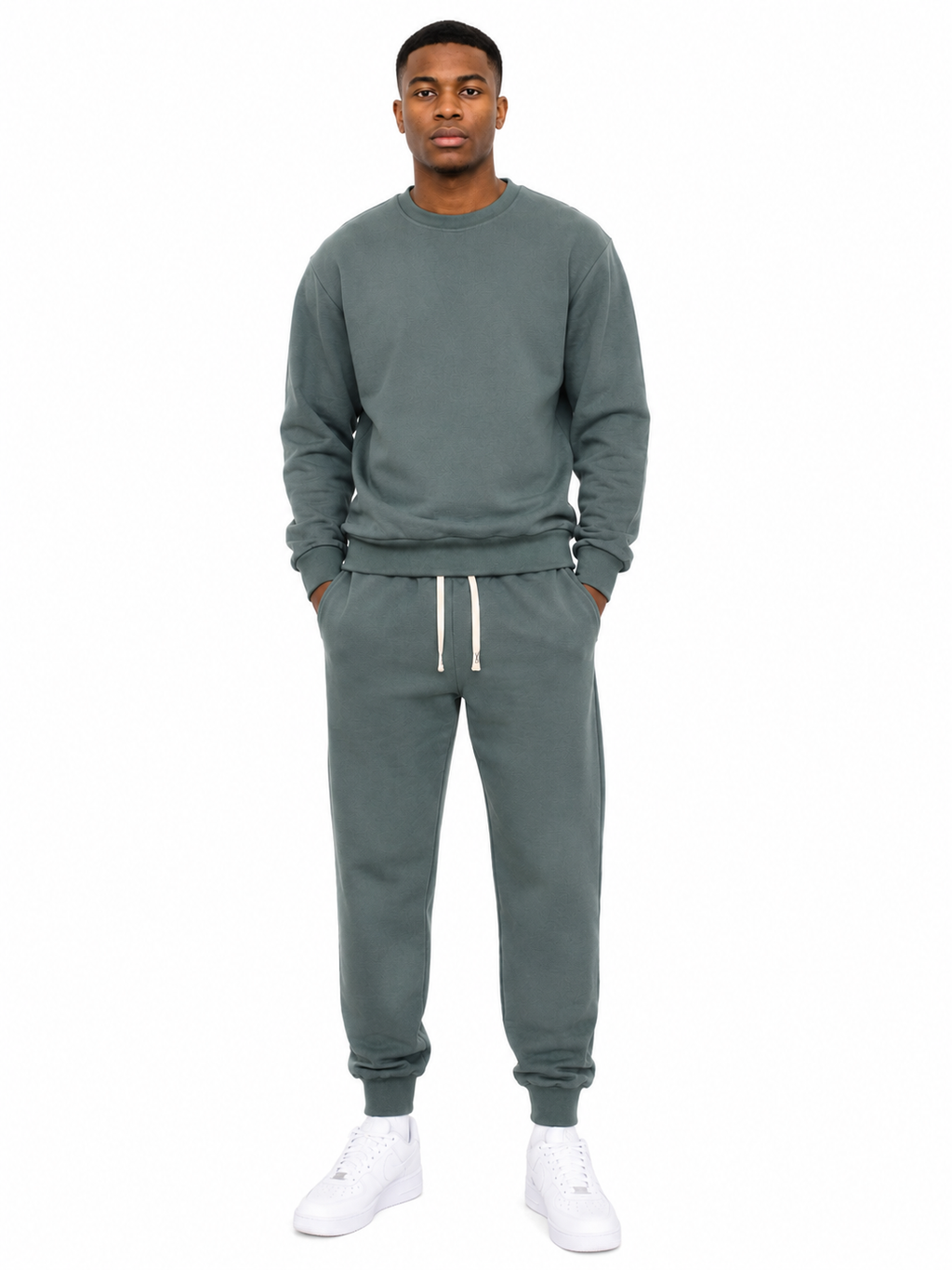 Unisex HW Cotton Tracksuit Set with Sweater - Dark O. Green