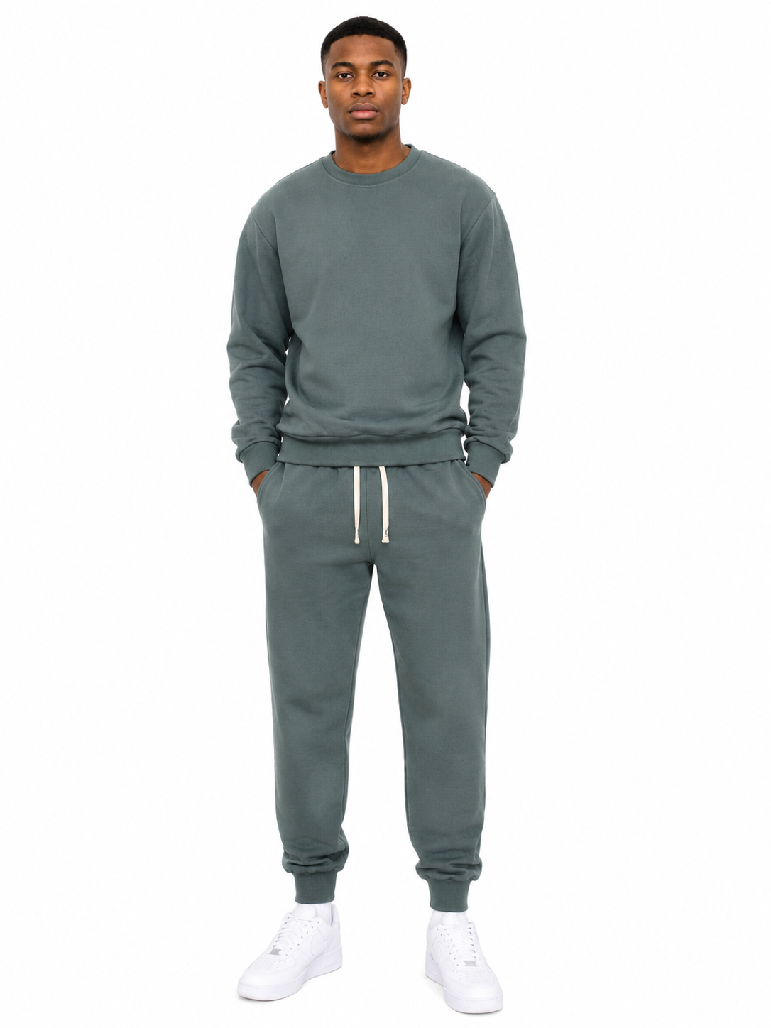 Unisex HW Cotton Tracksuit Set with Sweater - Dark O. Green