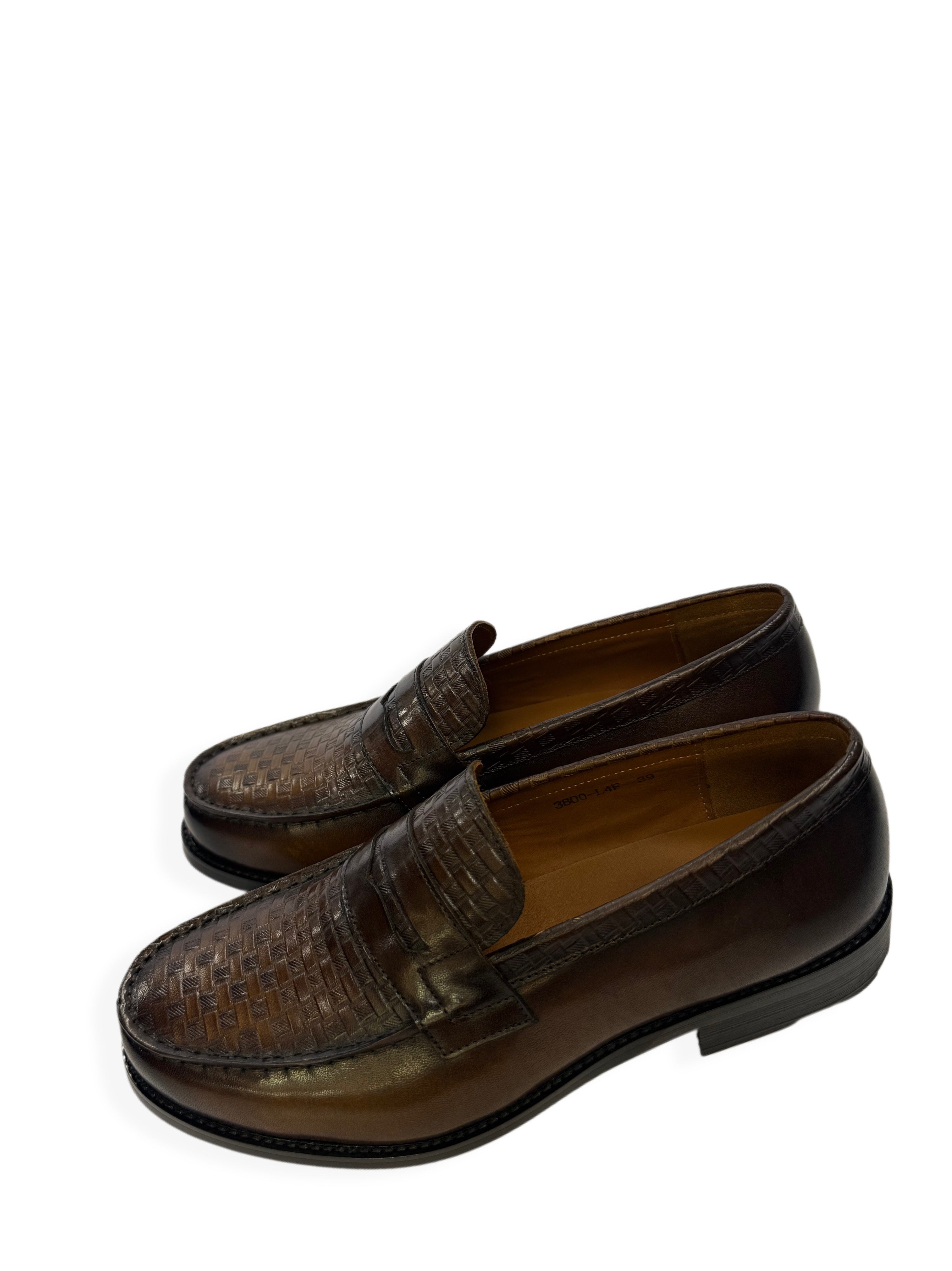 Woven Leather Penny Loafers - Khaki
