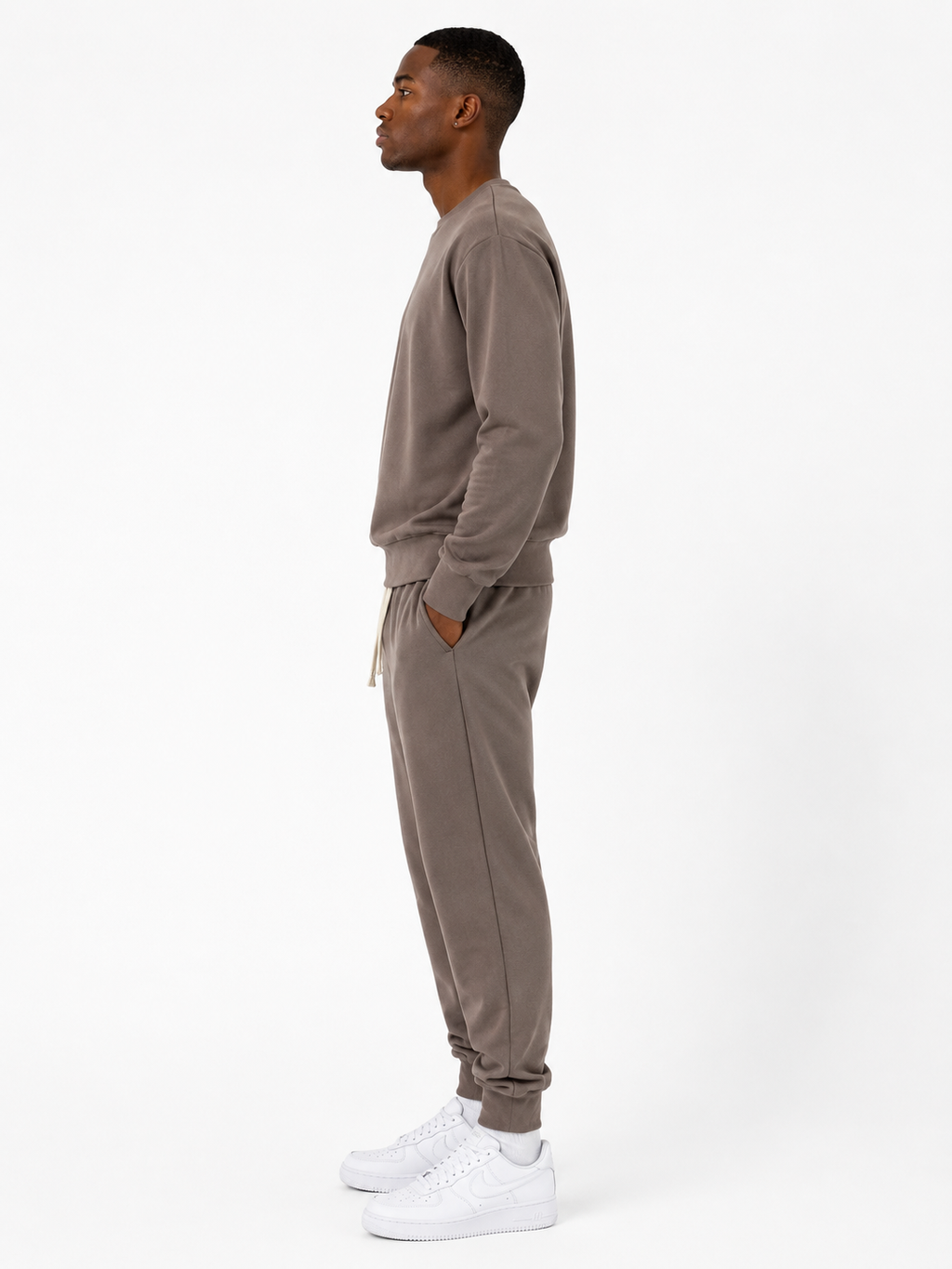 Unisex HW Cotton Tracksuit Set with Sweater– Taupe